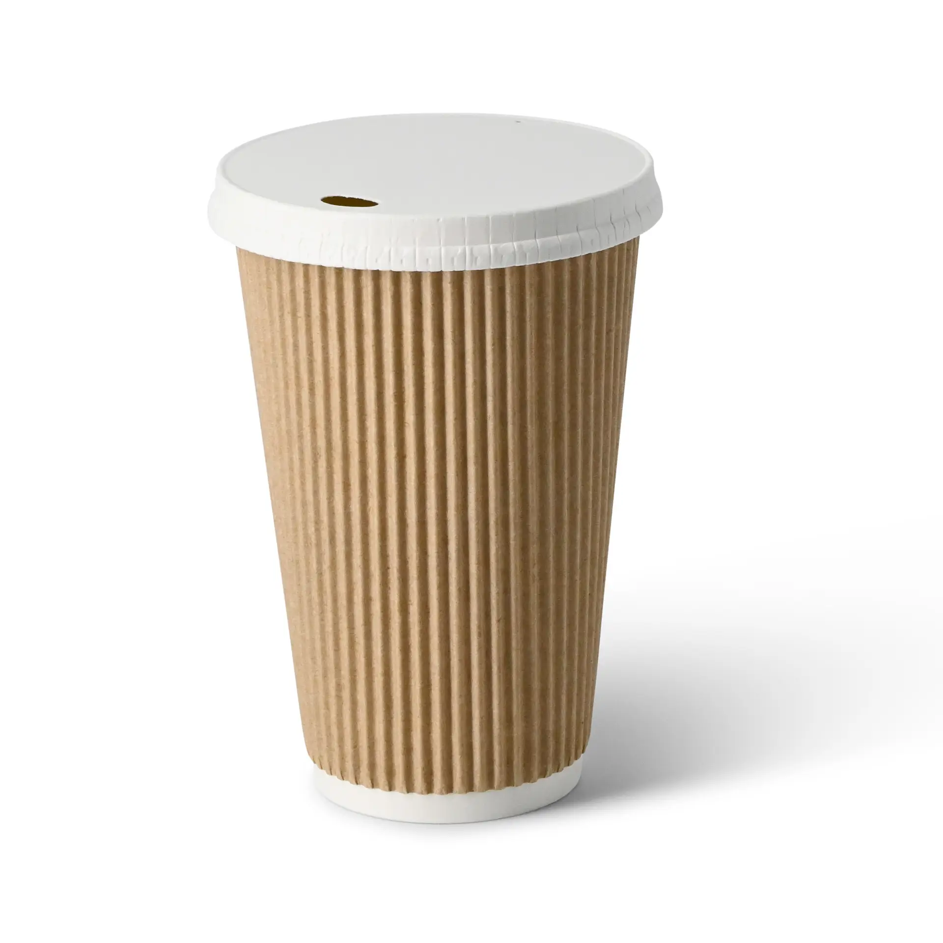 Riffelbecher (beschichtet) / Coffee to go Becher 400 ml / 16 oz, Ø 90 mm, braun, innen weiß