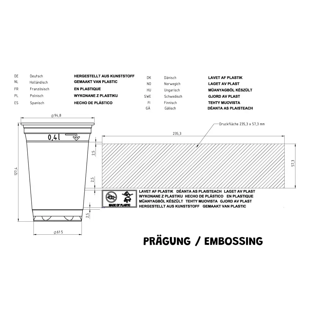 PLA-Klarbecher 400 ml / 16 oz, Ø 95 mm