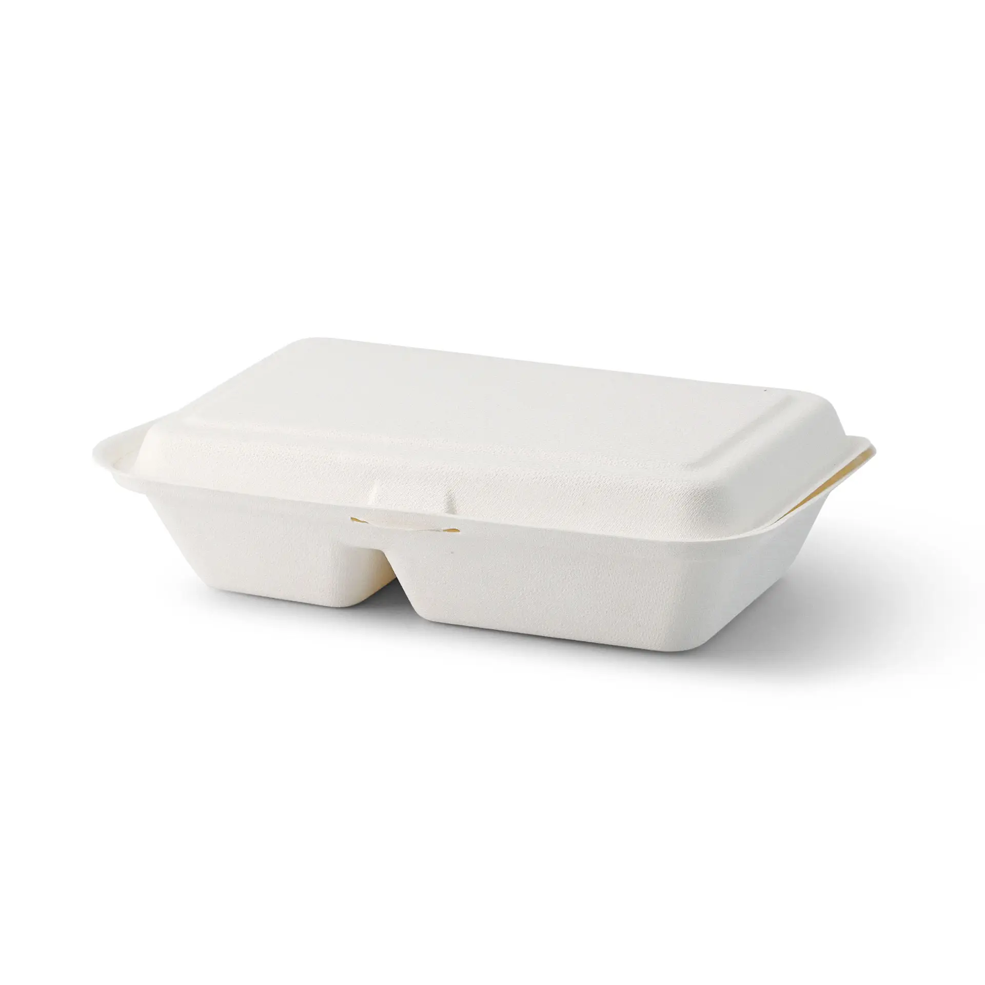 Sugarcane-menu containers 25 x 16,5 x 6,1 cm, 2 compartments, hinged-lid, rectangular