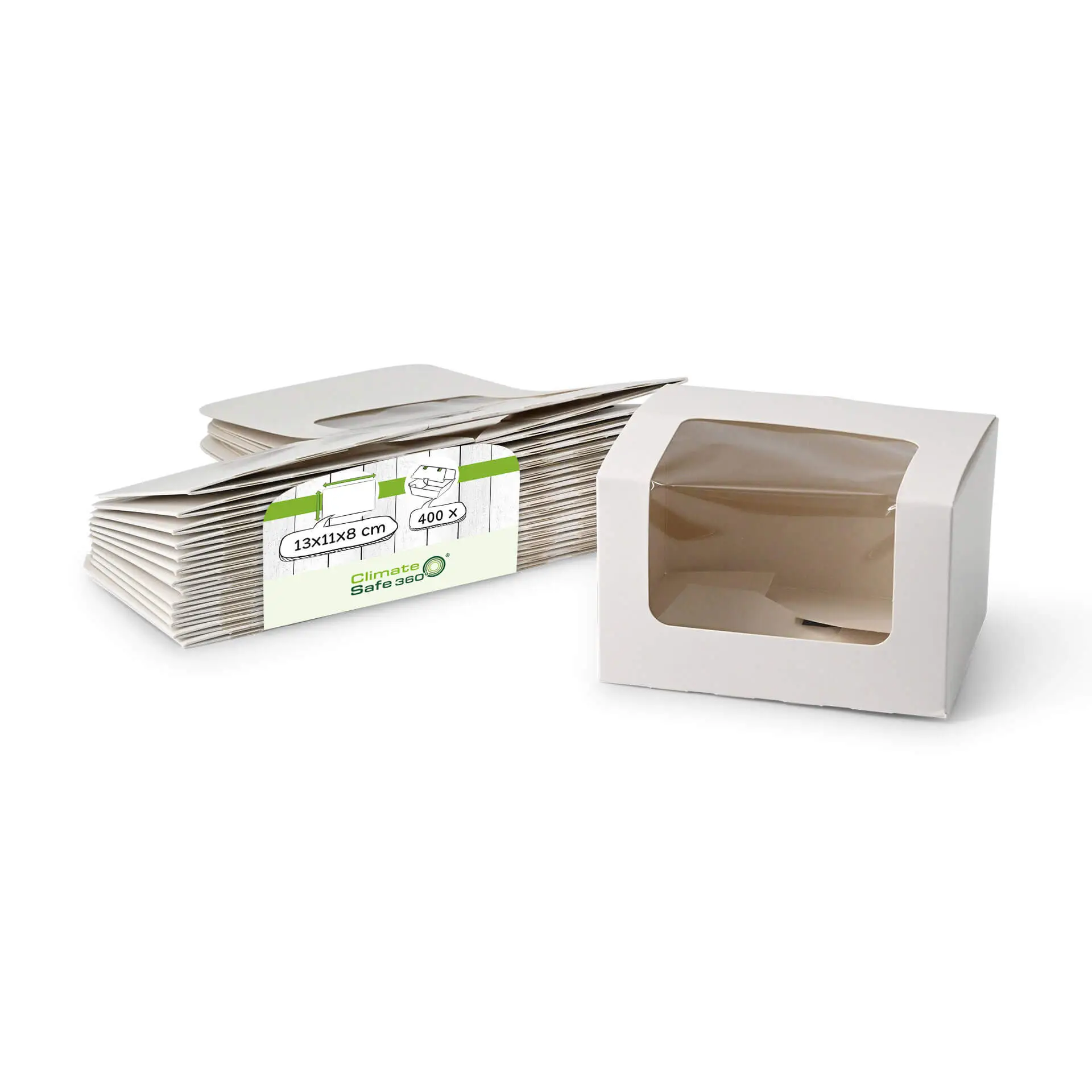 Pastry boxes 13 x 11 x 8 cm, cellulose window, white