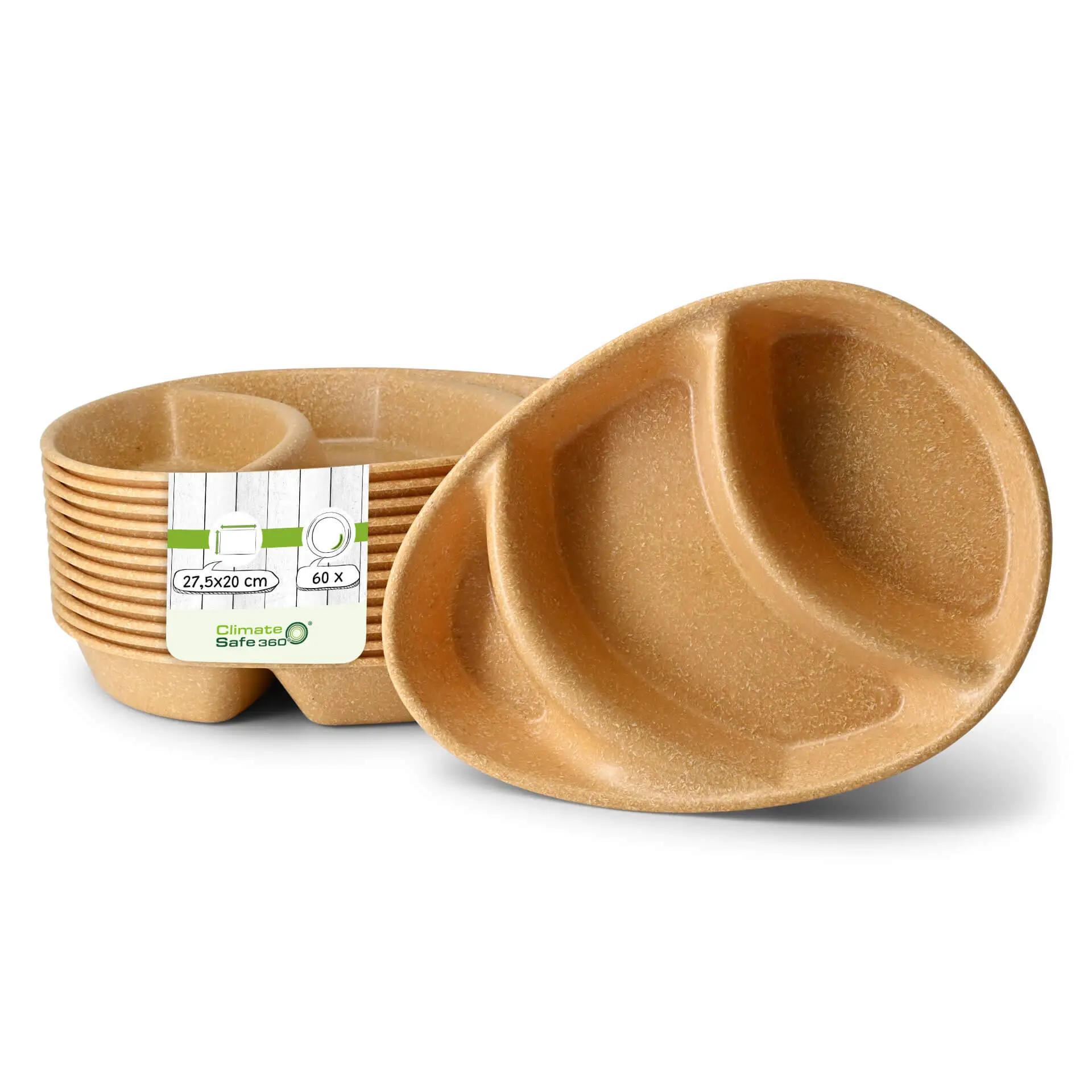 Reusable menu-plates "merways Plate" 27.5 x 20 x 3.5 cm, 3 compartments, tear drop, caramell / brown