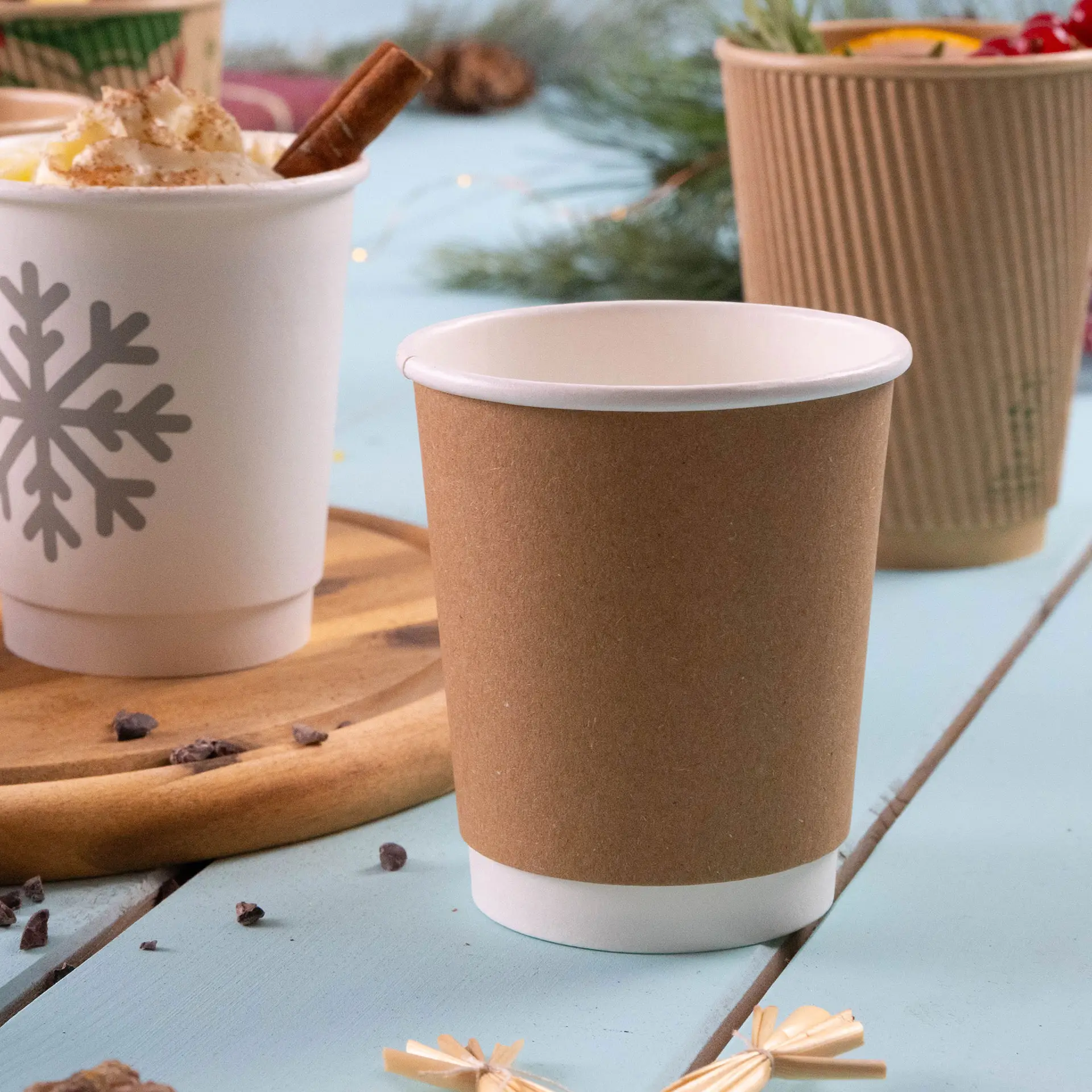 8 oz Disposable paper coffee cups double wall, Ø 80 mm, kraft