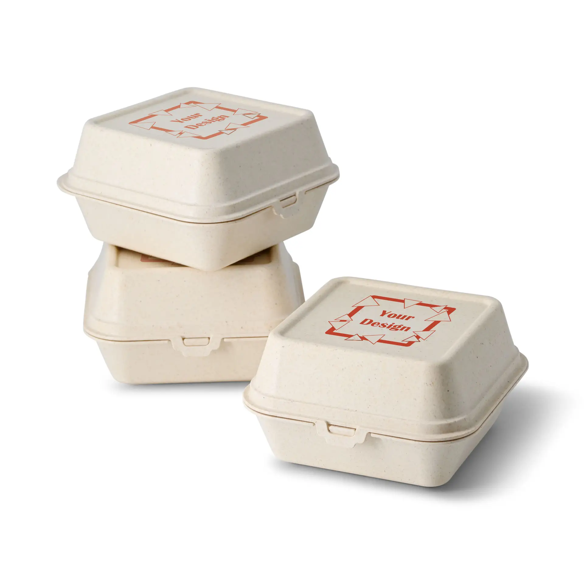 Reusable burger boxes printing "merways Box" (1 surface) 16 x 15 x 8.5 cm, cashew / creamy white