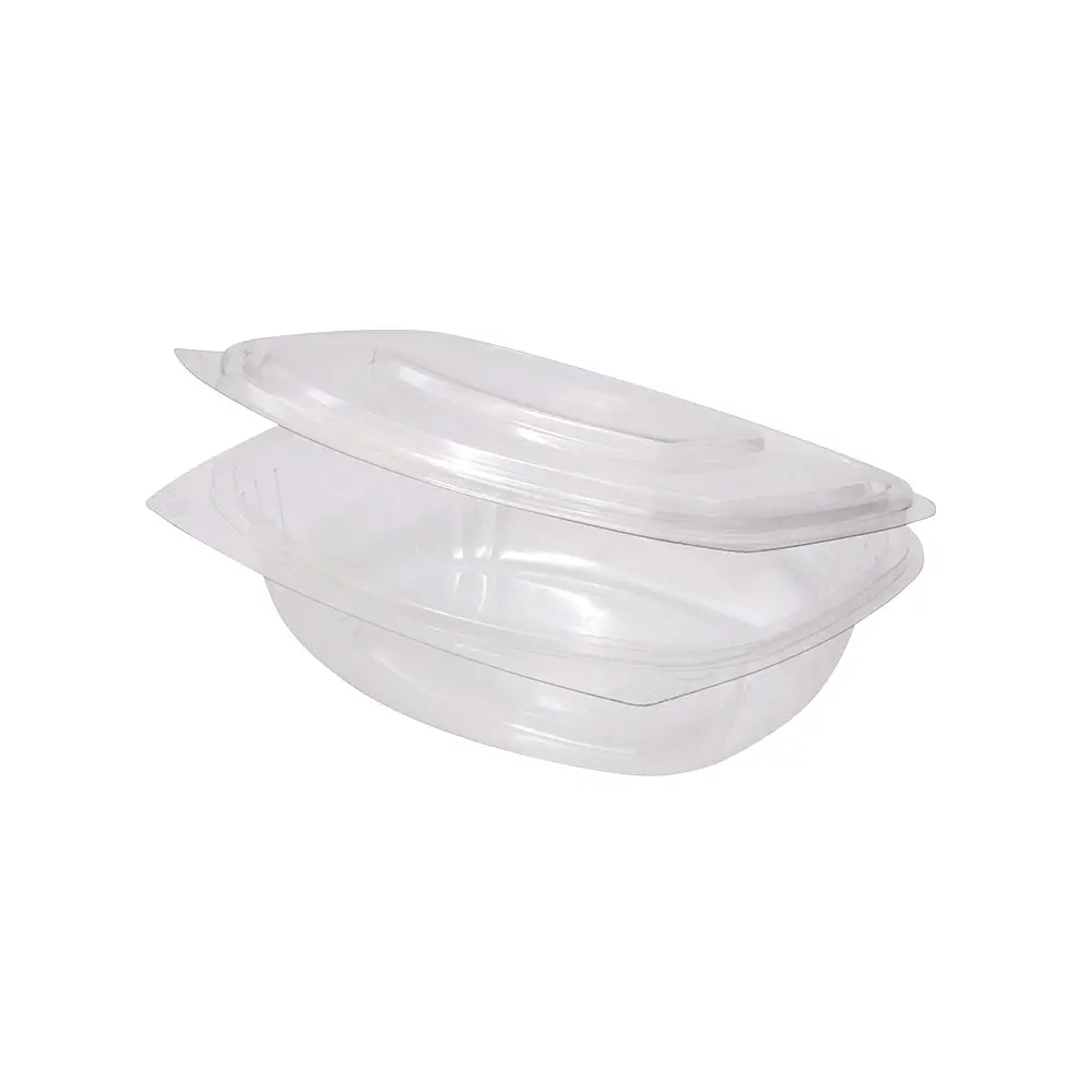 rPET fine food container 750 ml, hinged lid, rectangular