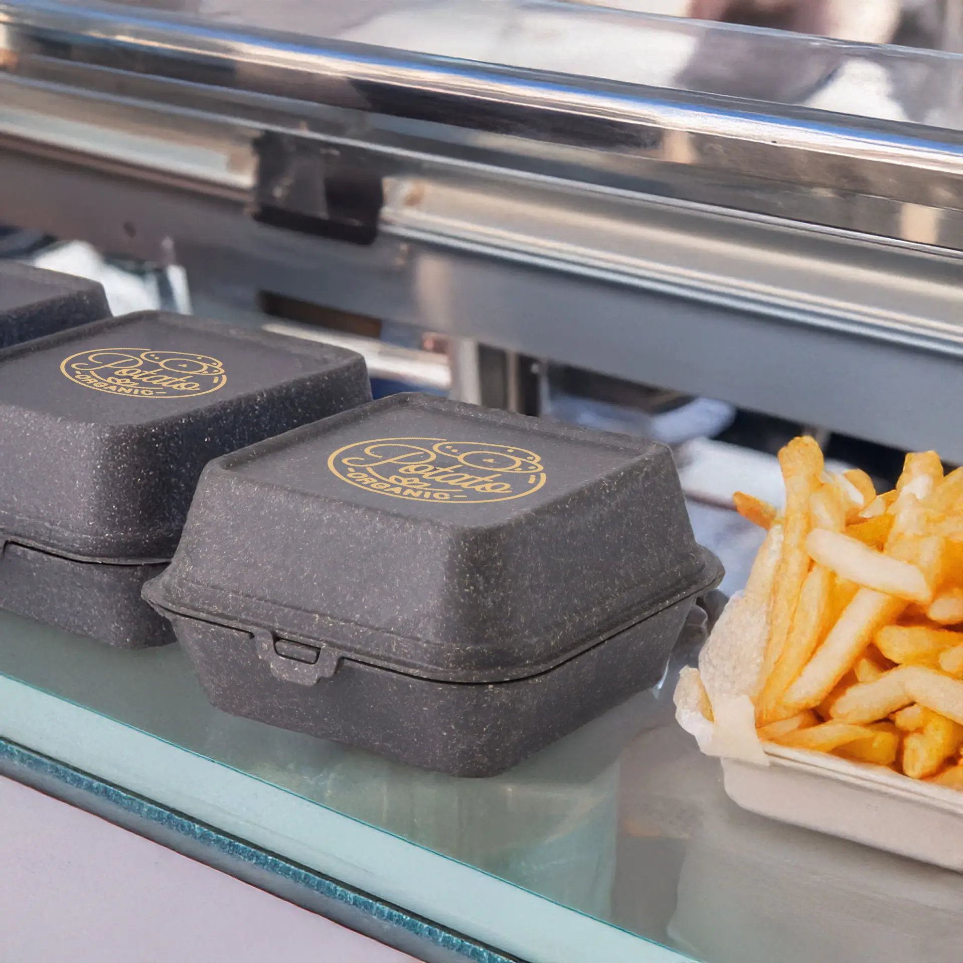 Reusable burger boxes printing "merways Box"  (1 surface) 16 x 15 x 8.5 cm, pepper / grey