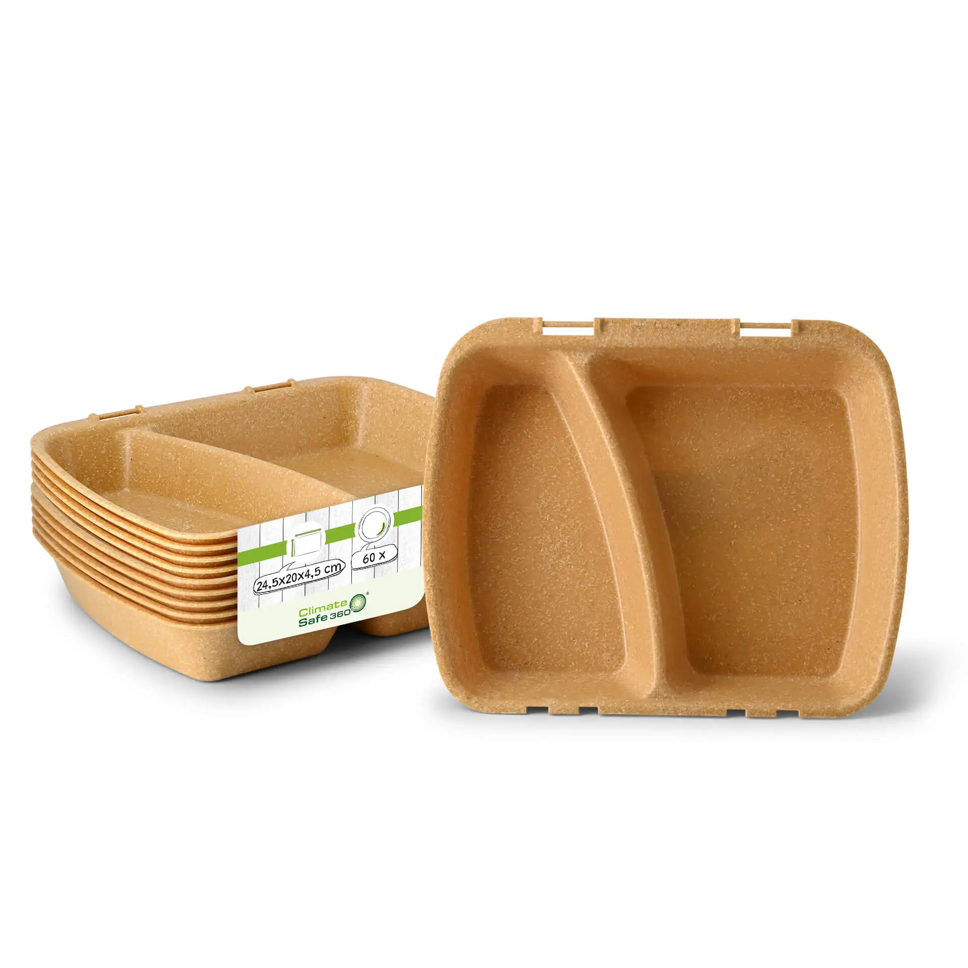 Reusable meal containers "merways Box" 24.5 x 20 x 4.5 cm, 2 compartments, HP4/2, caramel / brown