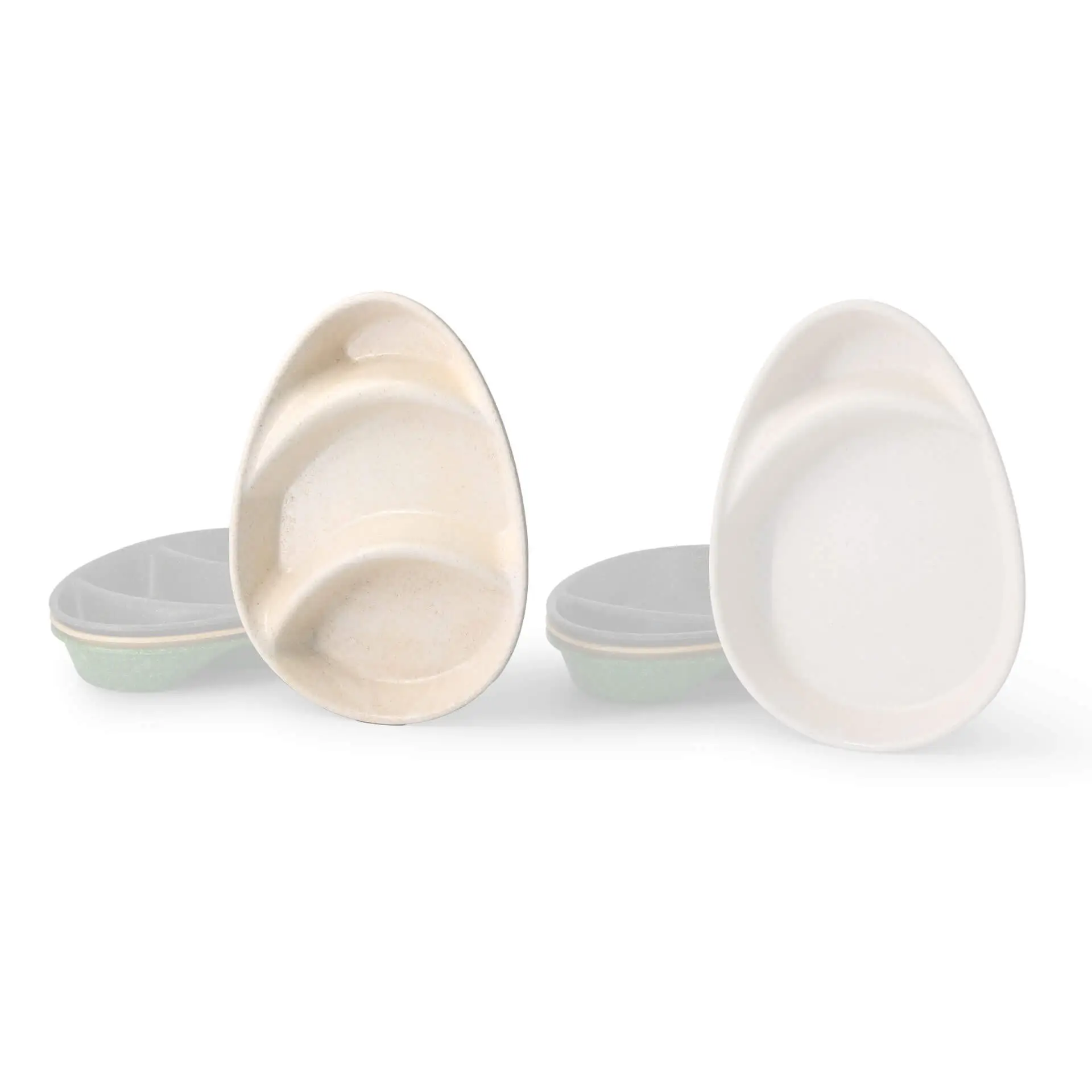 Reusable menu-plates "merways Plate" 27,5 x 20 x 3,5 cm, 3 compartments, tear drop, cashew / creamy white