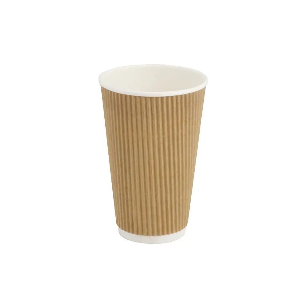 Riffelbecher / Coffee to go Becher 400 ml / 16 oz, Ø 90 mm, braun, innen weiß