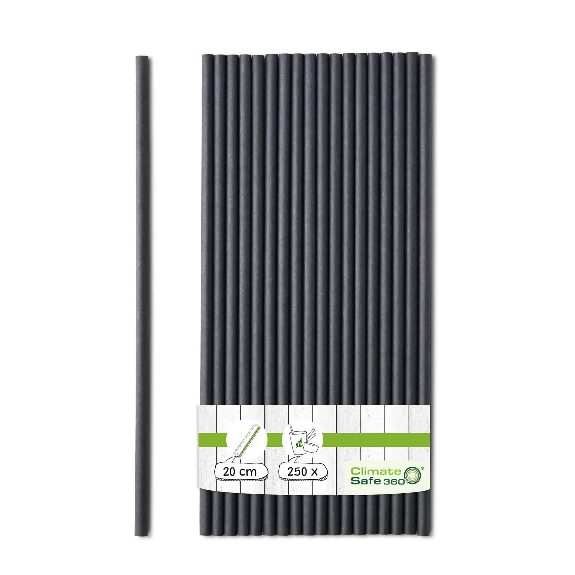 20 cm, Ø 0.5 cm Paper-straws, black, vertical splice