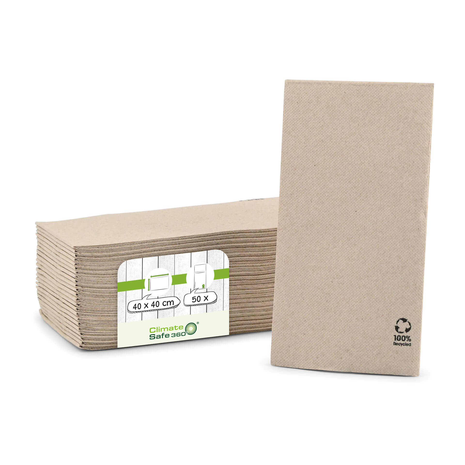 Servietten aus recyceltem Papier (Premium) 40 x 40 cm, 2-lagig, 1/8 Falz, ungebleicht