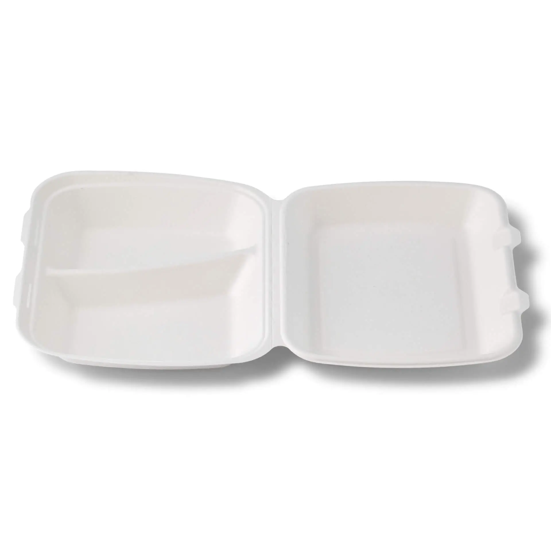 Sugarcane-menu containers 25 x 20 x 7.5 cm, 2 compartments, HP4/2,  hinged-lid, rectangular