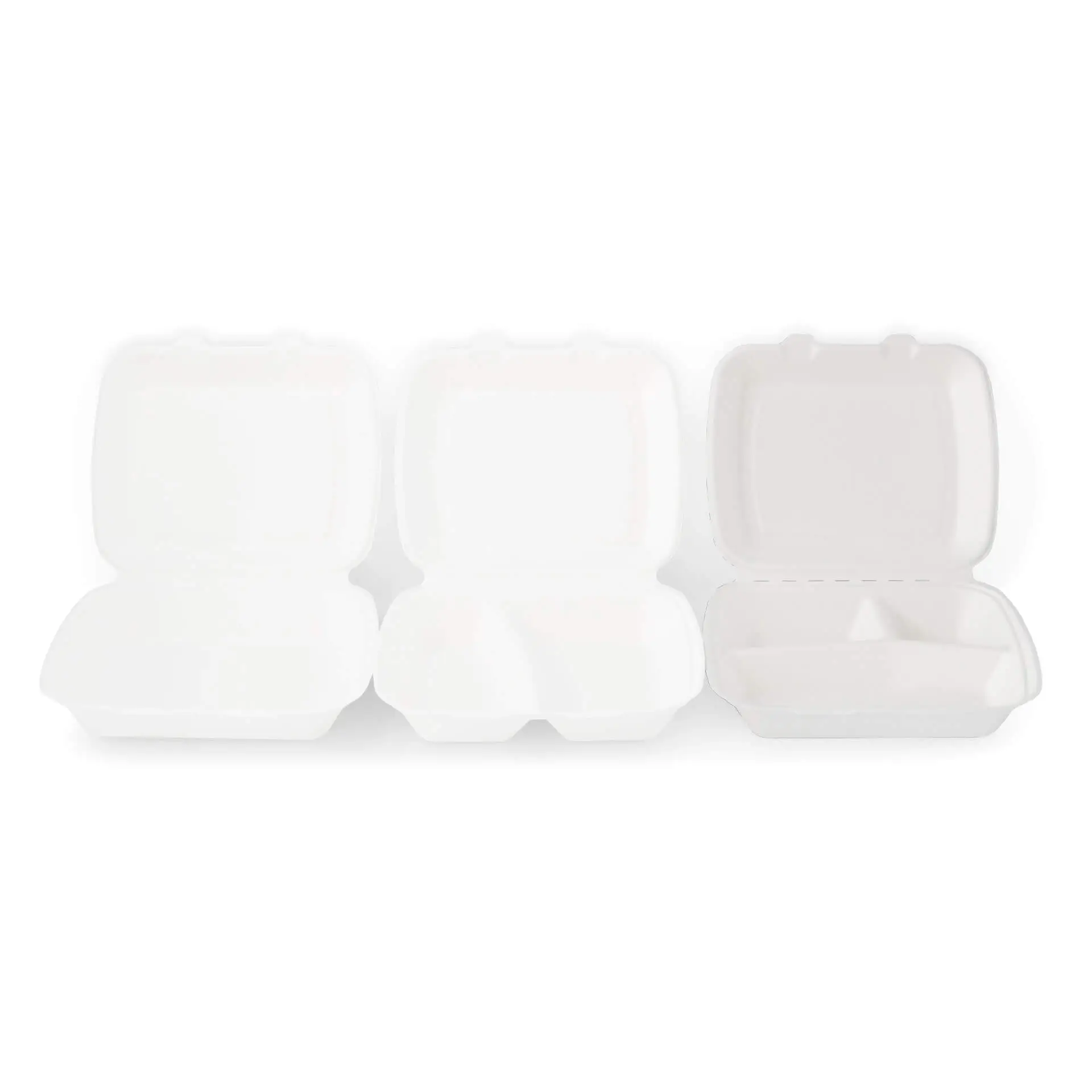 Sugarcane-menu containers 25 x 20 x 7.5 cm, 3 compartments, HP4/3,  hinged-lid, rectangular