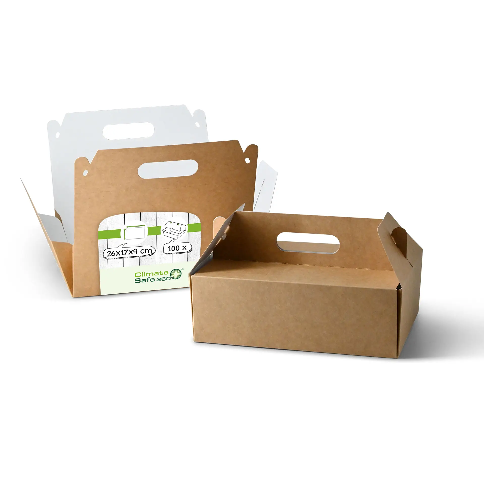 Cardboard-pastry boxes with handle L, 26 x 17 x 9 cm, brown, foldable