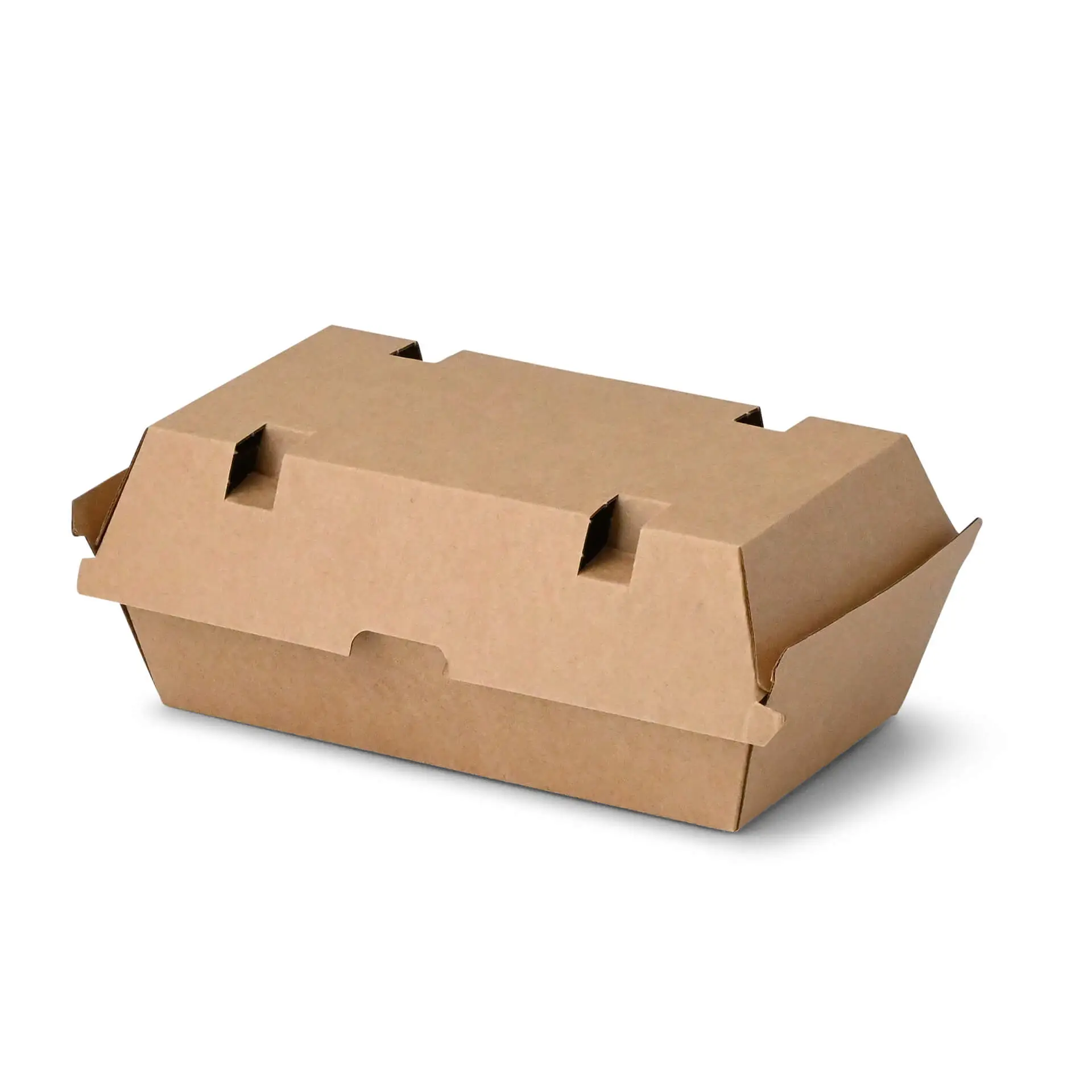 Takeaway-hinged lid boxes 21.4 x 11.4 x 8.5 cm, kraft board