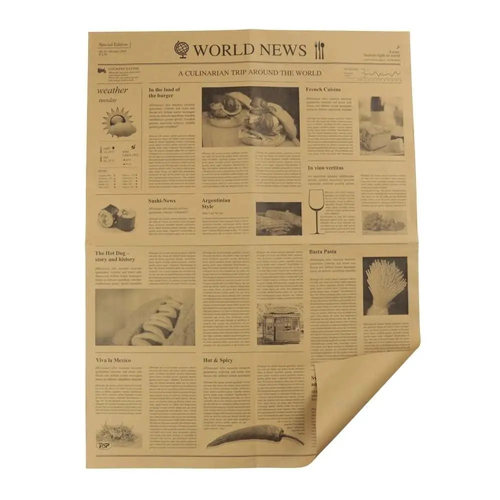 Greaseproof paper 50 x 37.5 cm, newspaper look, kraft