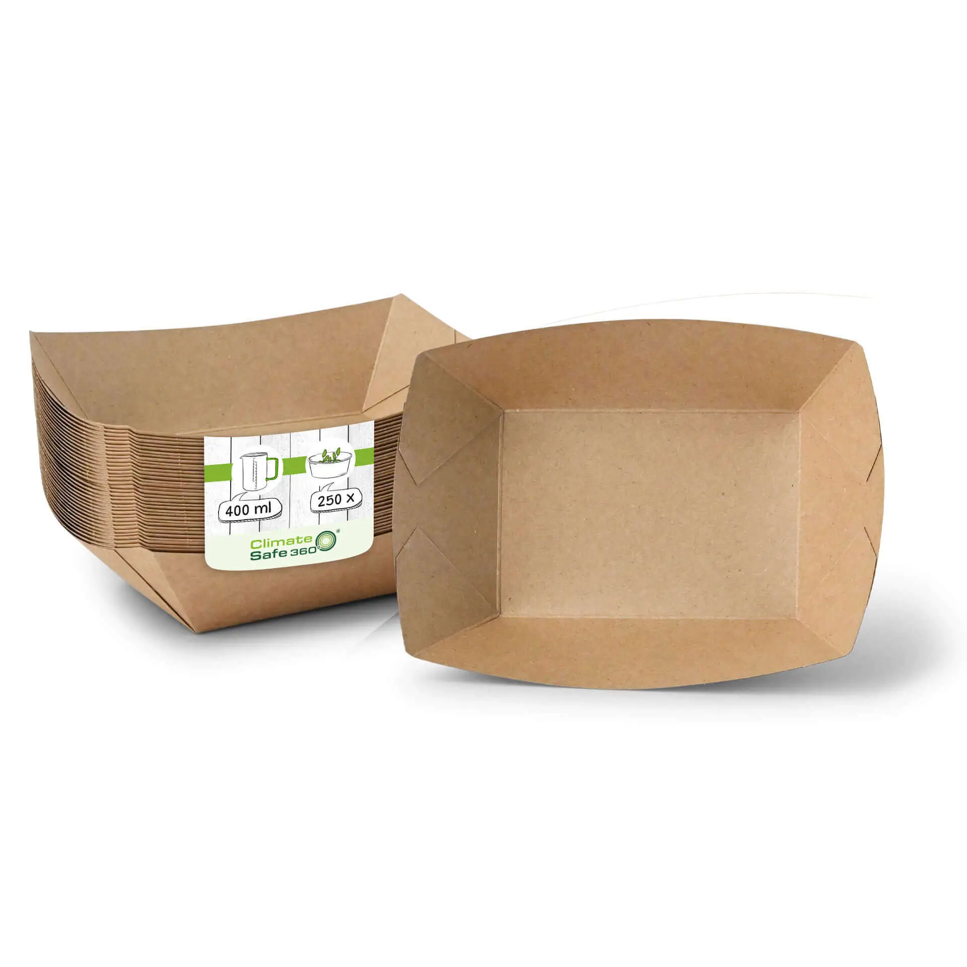 Premium Paper Food Trays 400 ml, brown, bio-coated