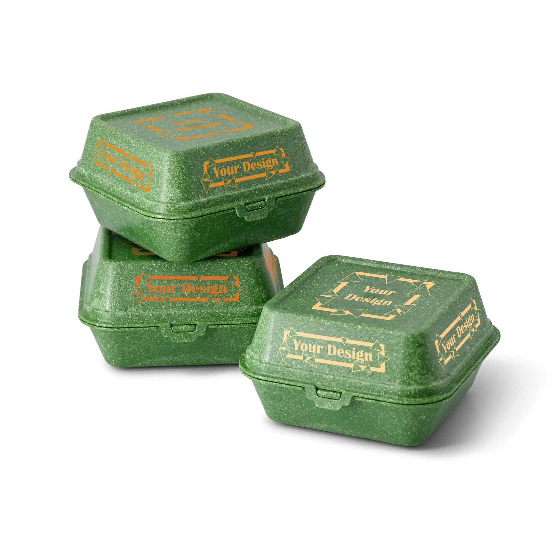 Reusable burger boxes printing "merways Box" (4 surfaces) 16 x 15 x 8.5 cm, spinach / dark green