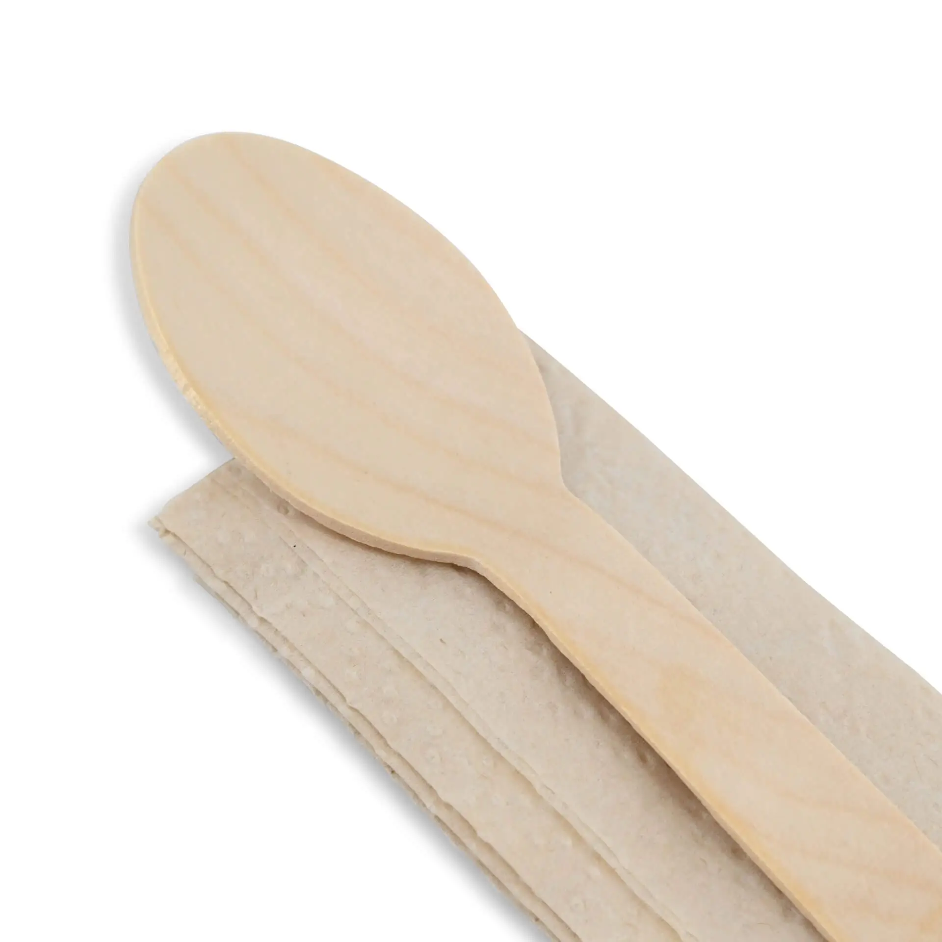 Wooden cutlery sets spoon & serviette, 16 cm bio-based coating