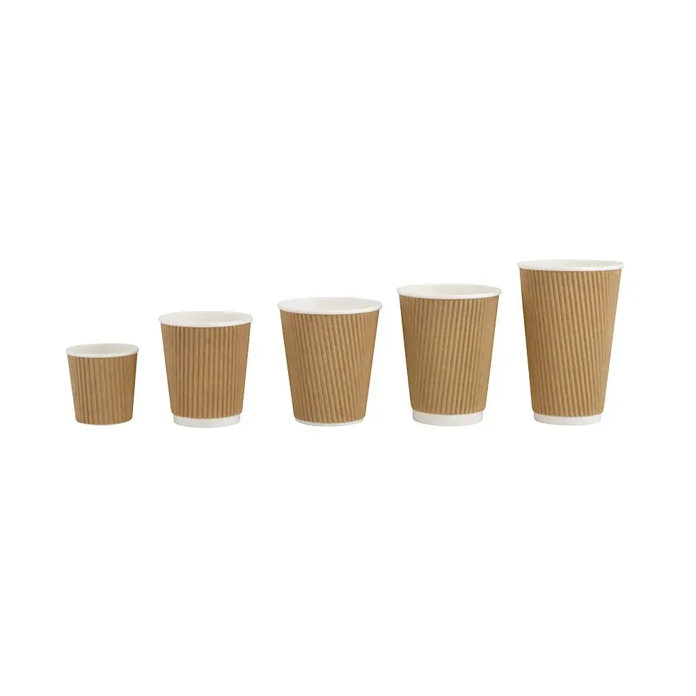 Riffelbecher / Coffee to go Becher 250 ml / 10 oz, Ø 90 mm, braun, innen weiß