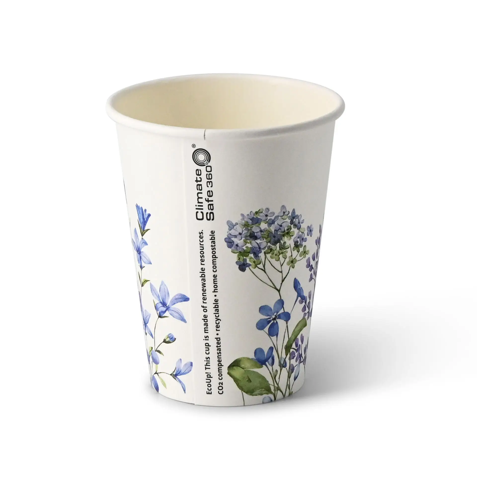 12 oz Paper cups spring 'Violets' single wall, Ø 90 mm, blue