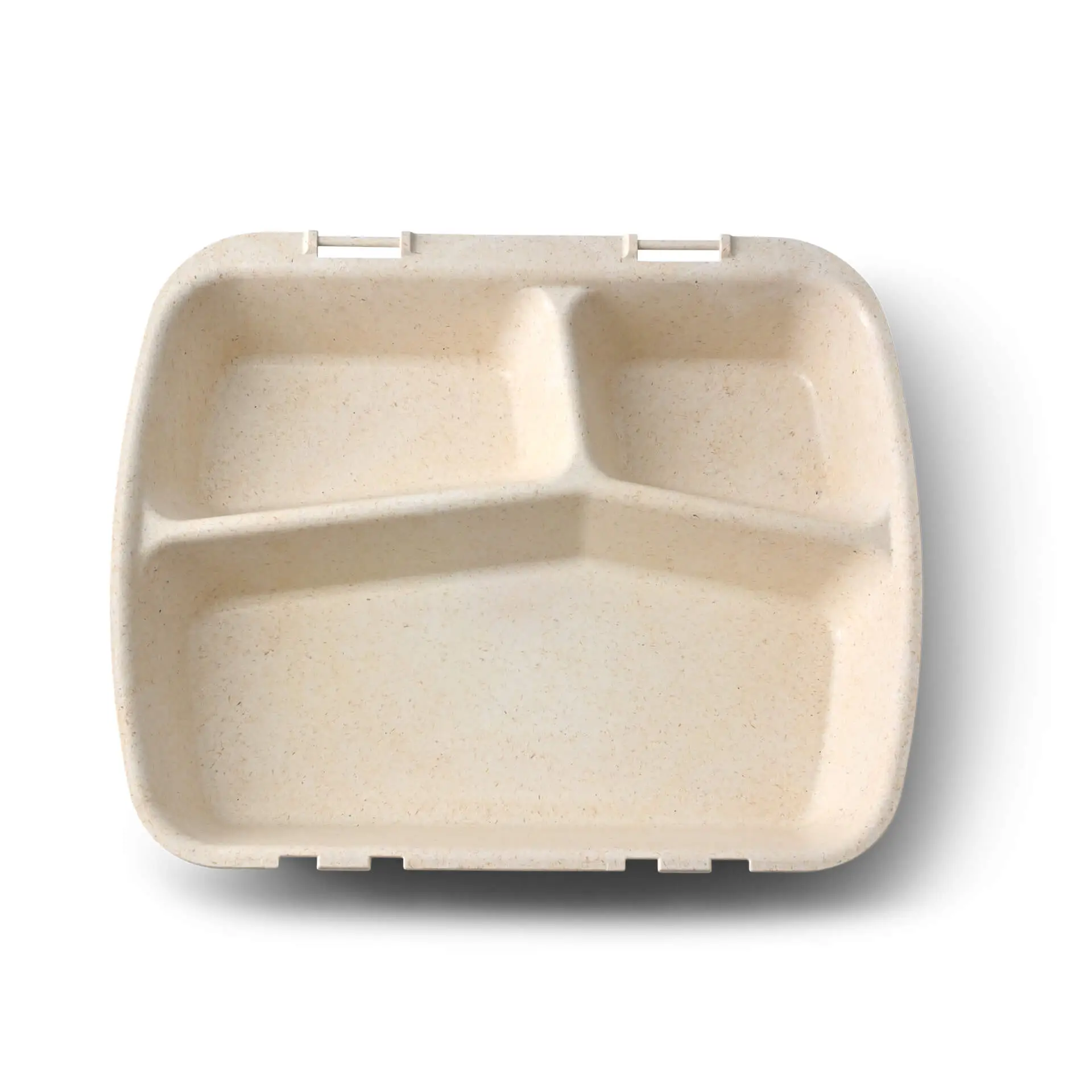 Reusable meal container "merways Box" 24.5 x 20 x 4.5 cm, 3 compartments, HP4/2, cashew / creamy white