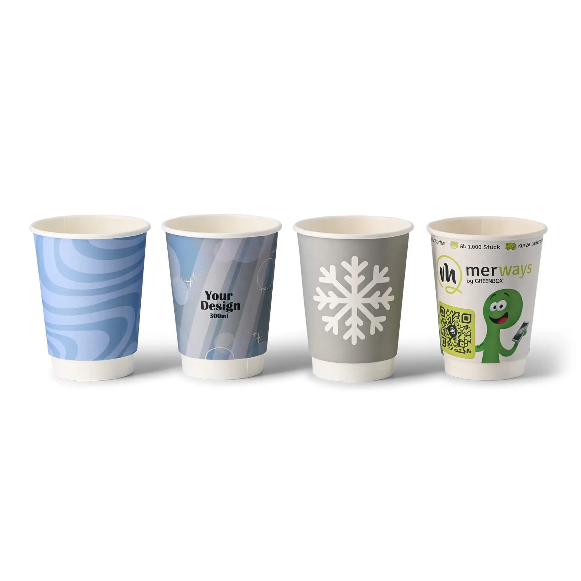 Printed take away coffee cups, double wall 12 oz, glossy