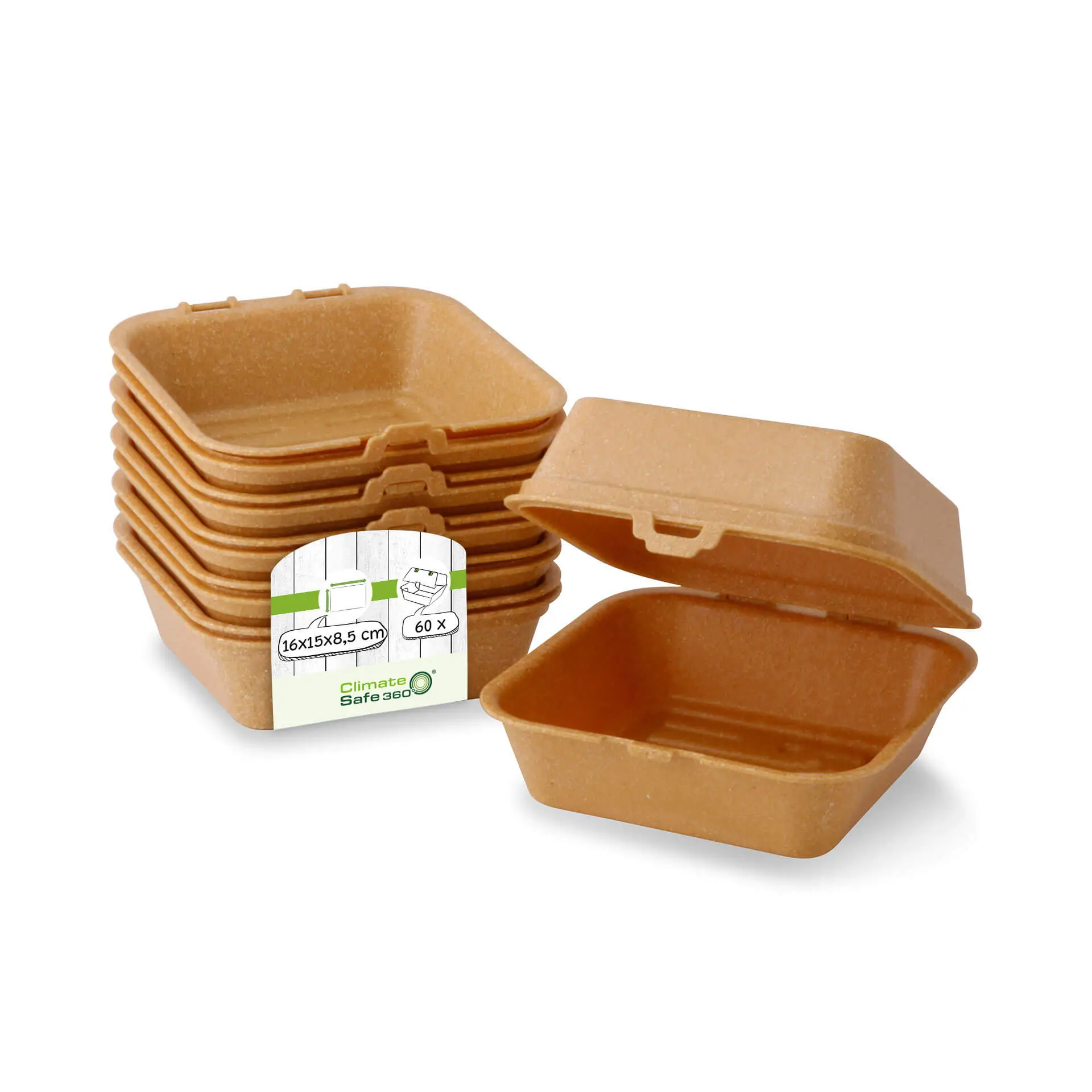 Reusable burger boxes "merways Box" 16 x 15 x 8.5 cm, caramel / brown