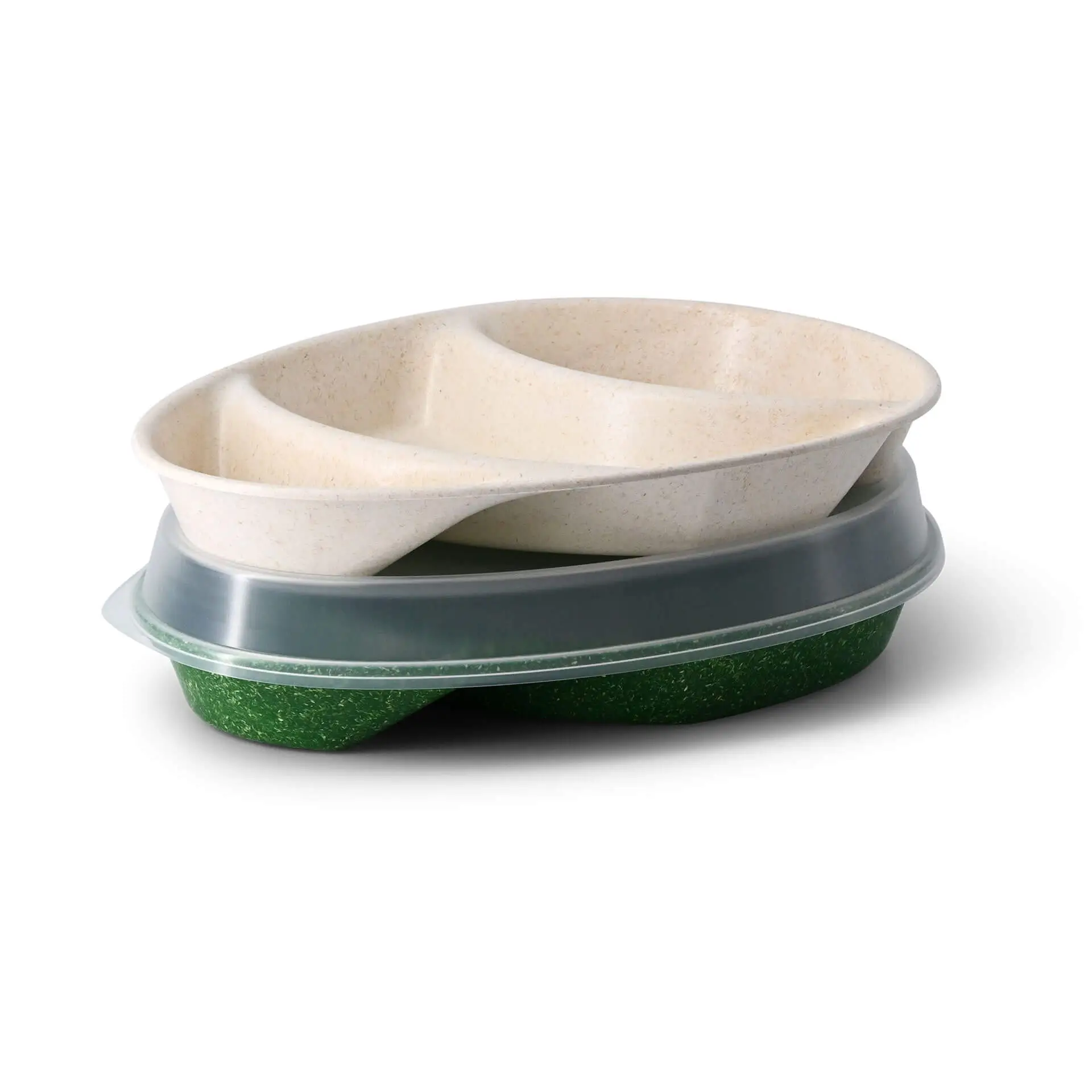 Reusable menu-plates "merways Plate" 27,5 x 20 x 3,5 cm, 3 compartments, tear drop, cashew / creamy white