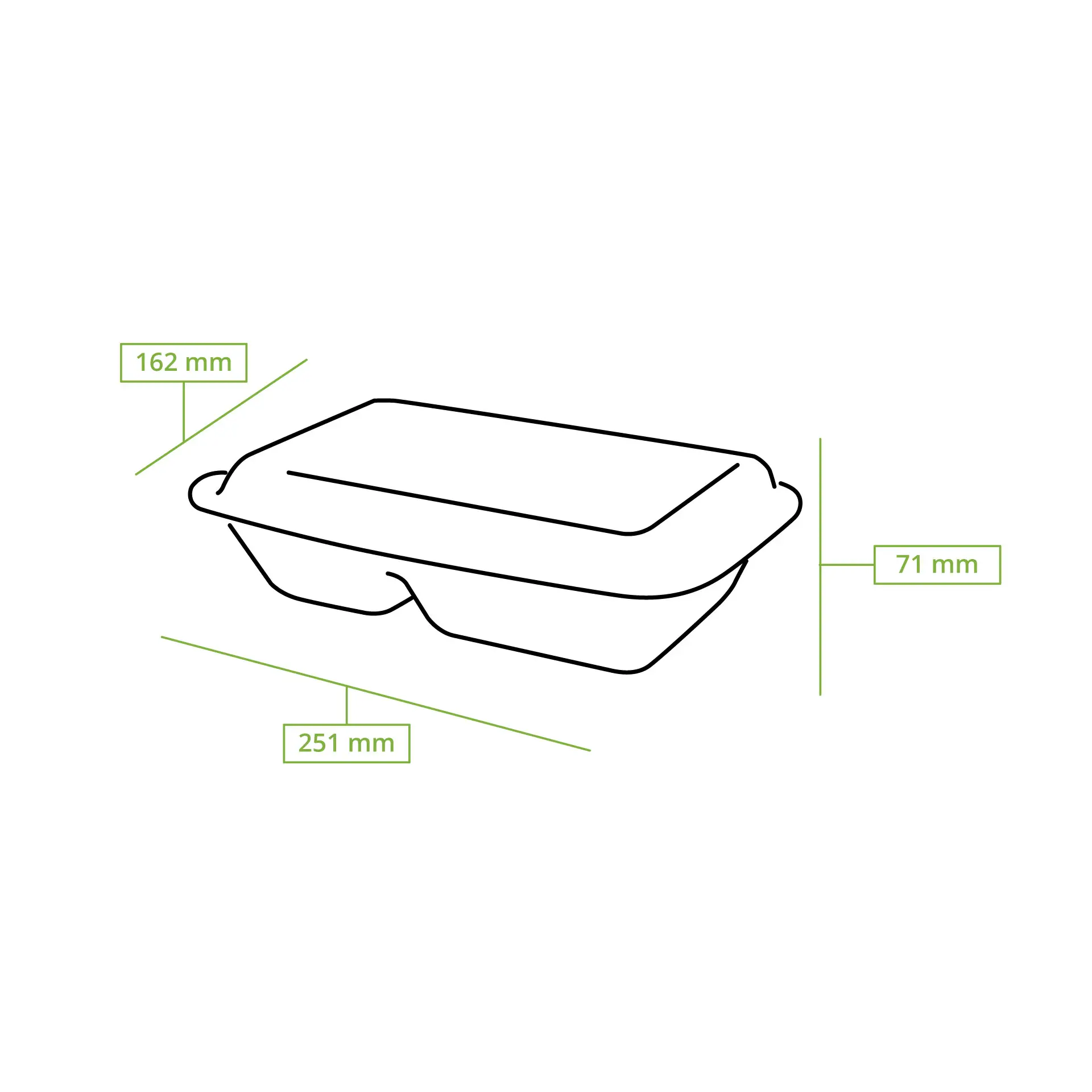 Sugarcane-menu containers 25 x 16,5 x 6,1 cm, 2 compartments, hinged-lid, rectangular