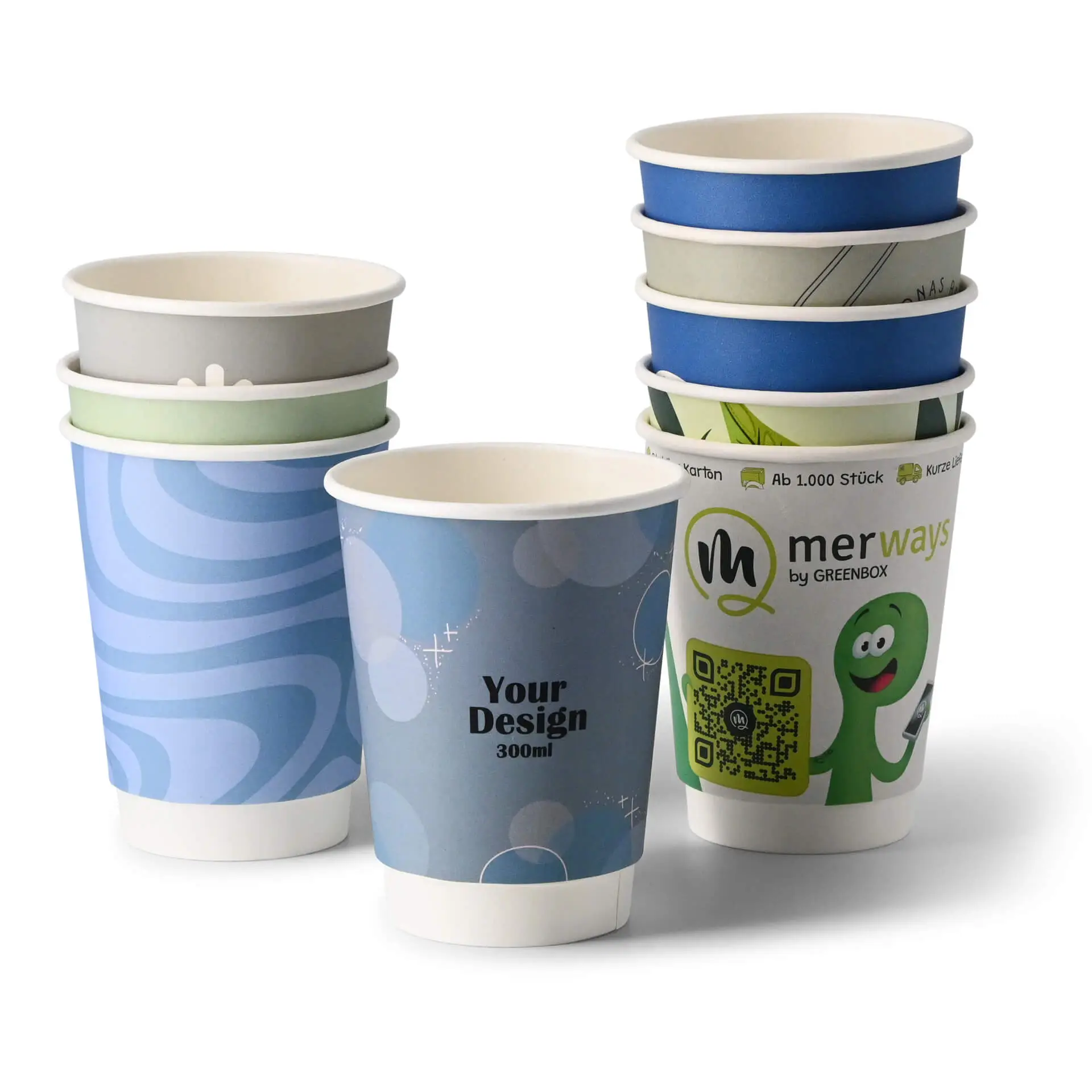 Printed take away coffee cups, double wall 300 ml / 12 oz, matt