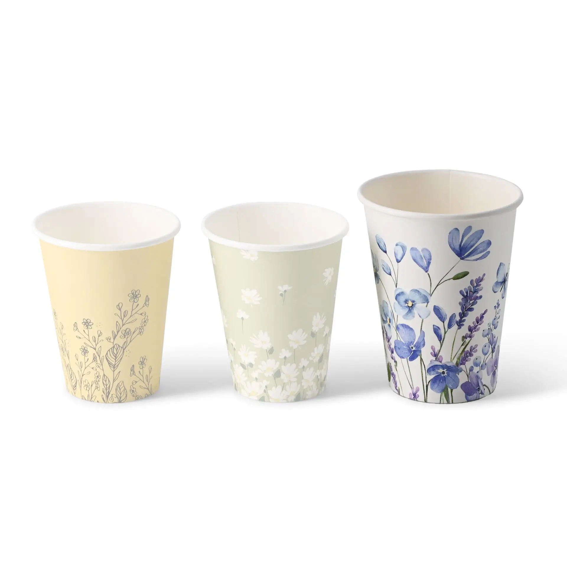 12 oz Paper cups spring 'Violets' single wall, Ø 90 mm, blue