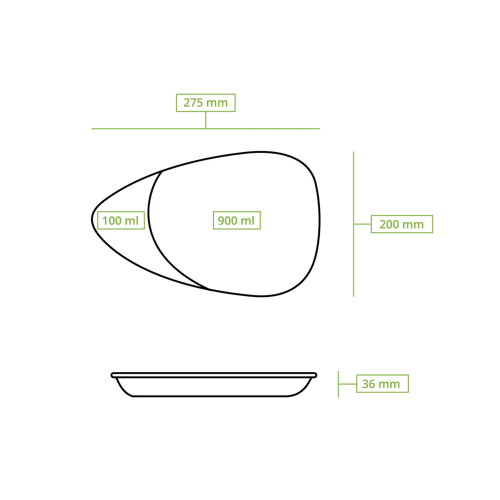 Mehrweg-Menü-Teller "merways Plate" 27,5 x 20 x 3,5 cm, 2 Kammern, tropfenförmig, Cashew / creme-weiß