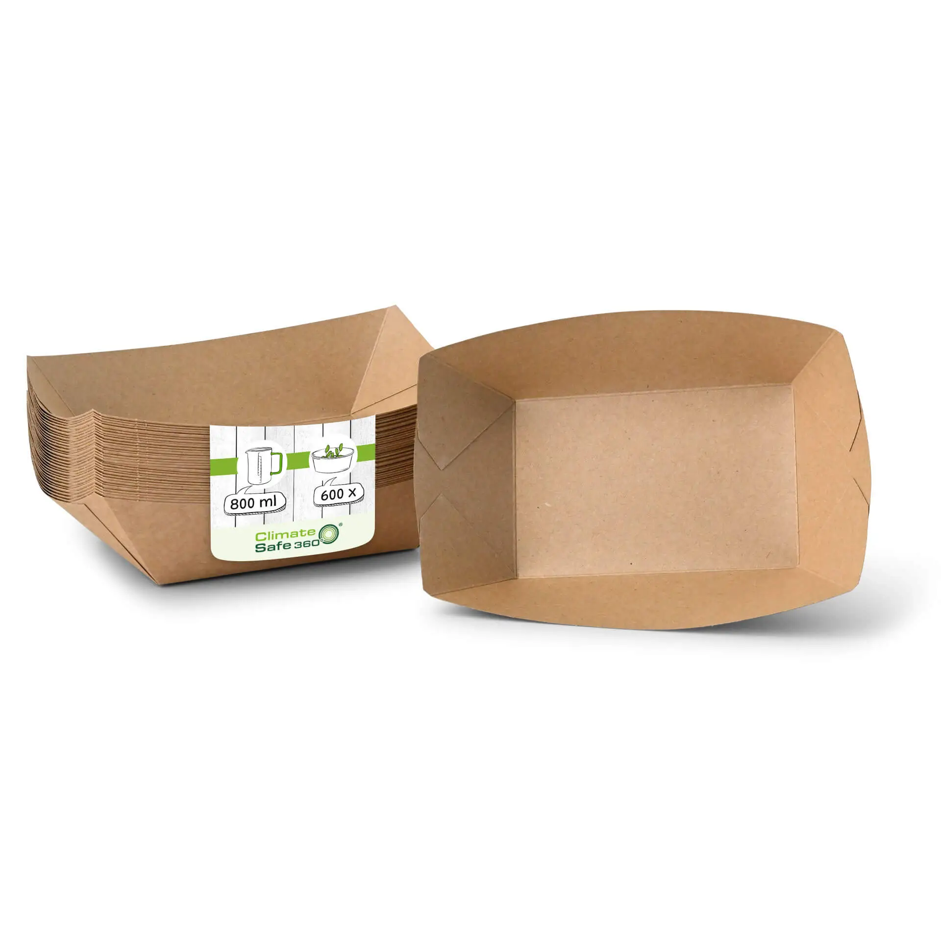 Premium Paper Food Trays 800 ml, brown, bio-coated