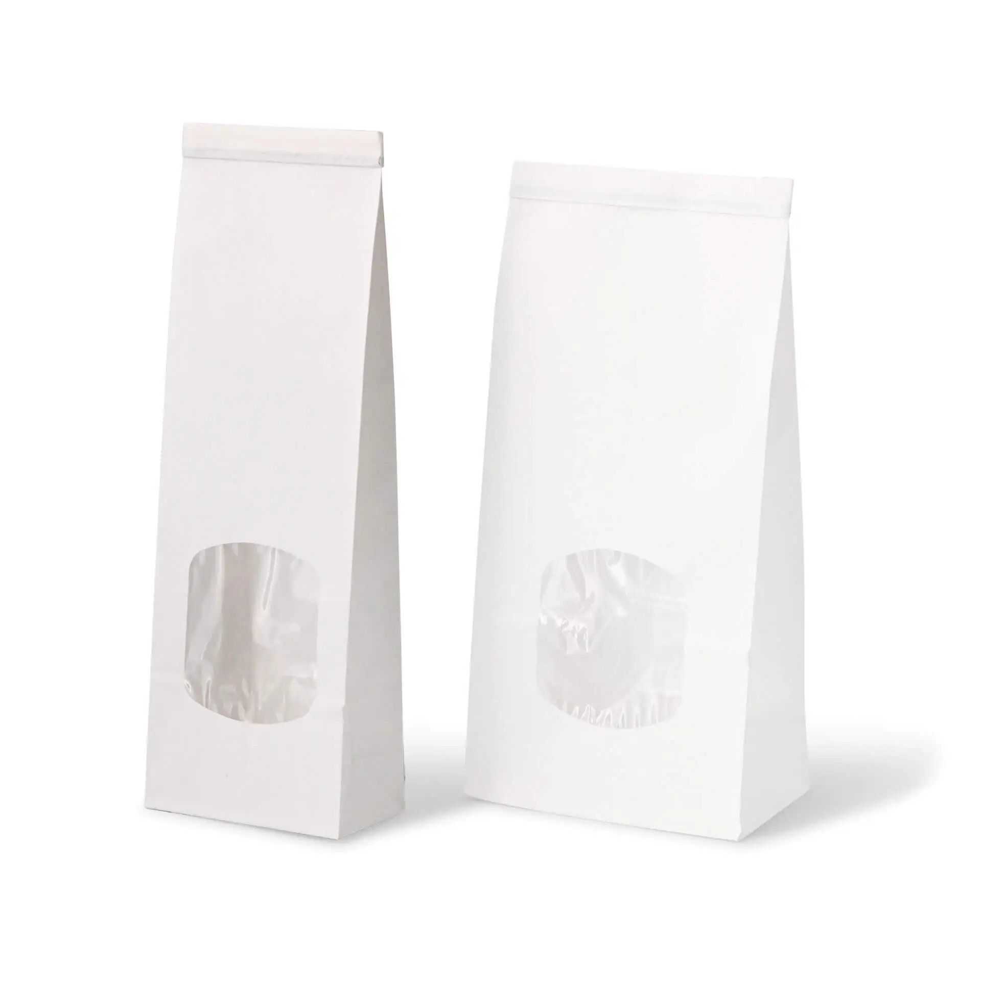 Block bottom bags w. window S, 9 x 4.5 x 26 cm, PP-foil, white, tin tie, kraft paper