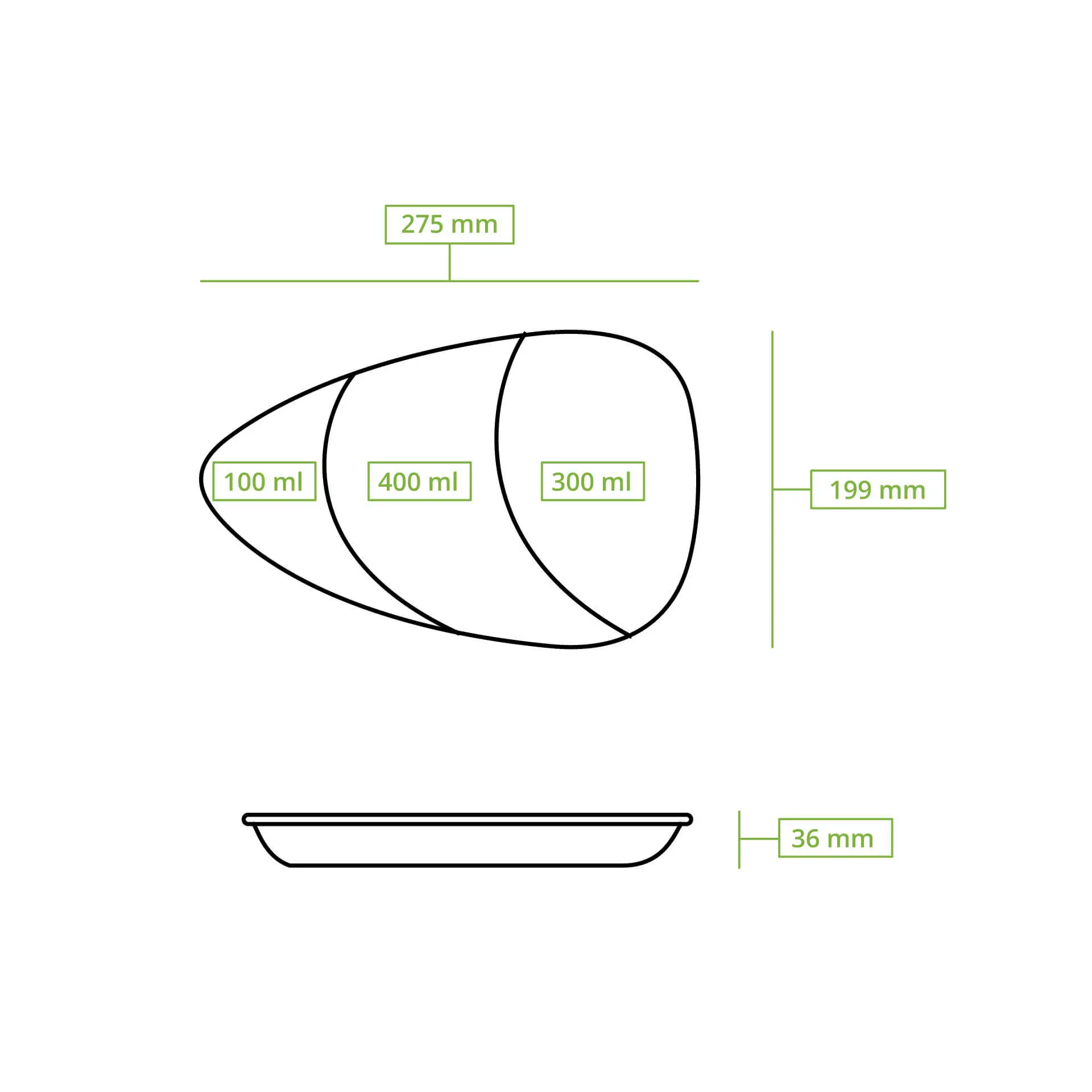 Reusable divided plates "merways Plate" 27.5 × 20 × 3.5 cm, 3 compartments, teardrop, pepper / grey