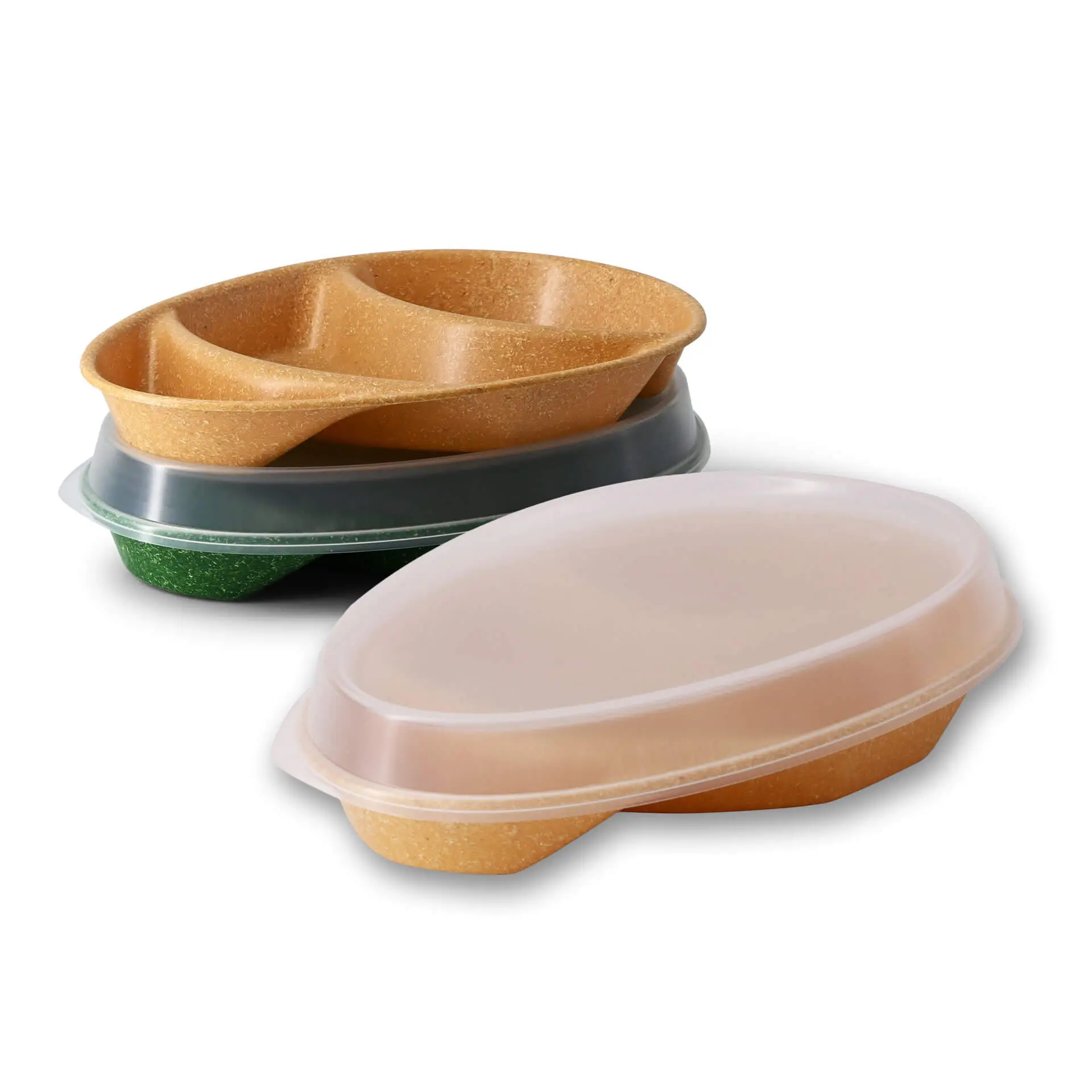 Reusable menu-plates "merways Plate" 27.5 x 20 x 3.5 cm, 3 compartments, tear drop, caramell / brown