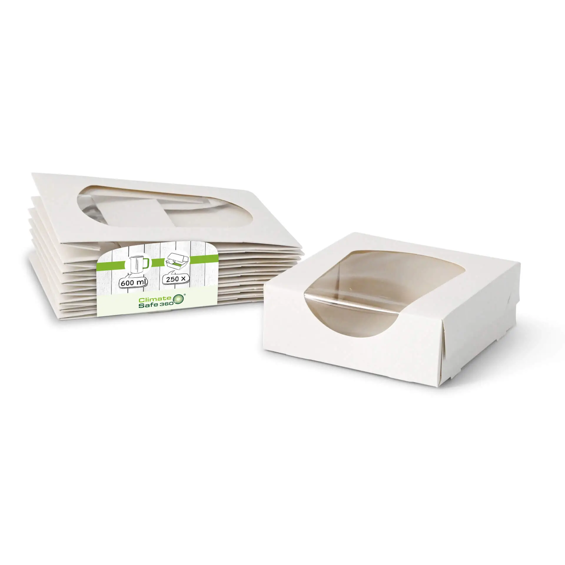 Cardboard- window boxes 12 x 12 x 4 cm, 600 ml, cellulose-window, white, foldable