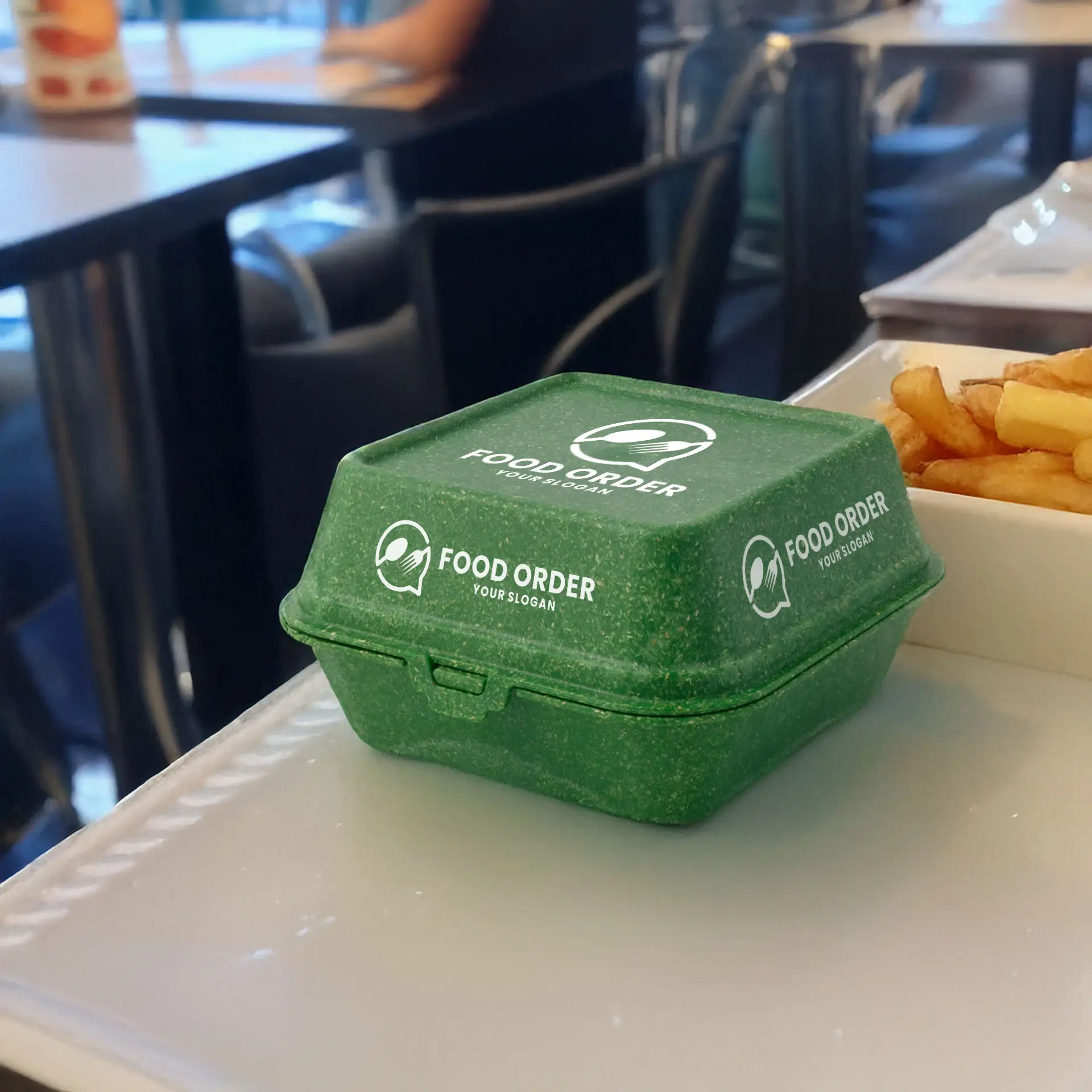 Reusable burger boxes printing "merways Box" (4 surfaces) 16 x 15 x 8.5 cm, spinach / dark green