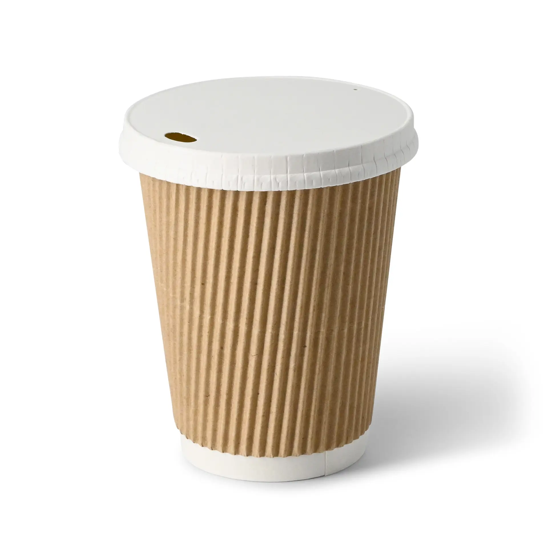 Riffelbecher (beschichtet) / Coffee to go Becher 300 ml / 12 oz, Ø 90 mm, braun, innen weiß