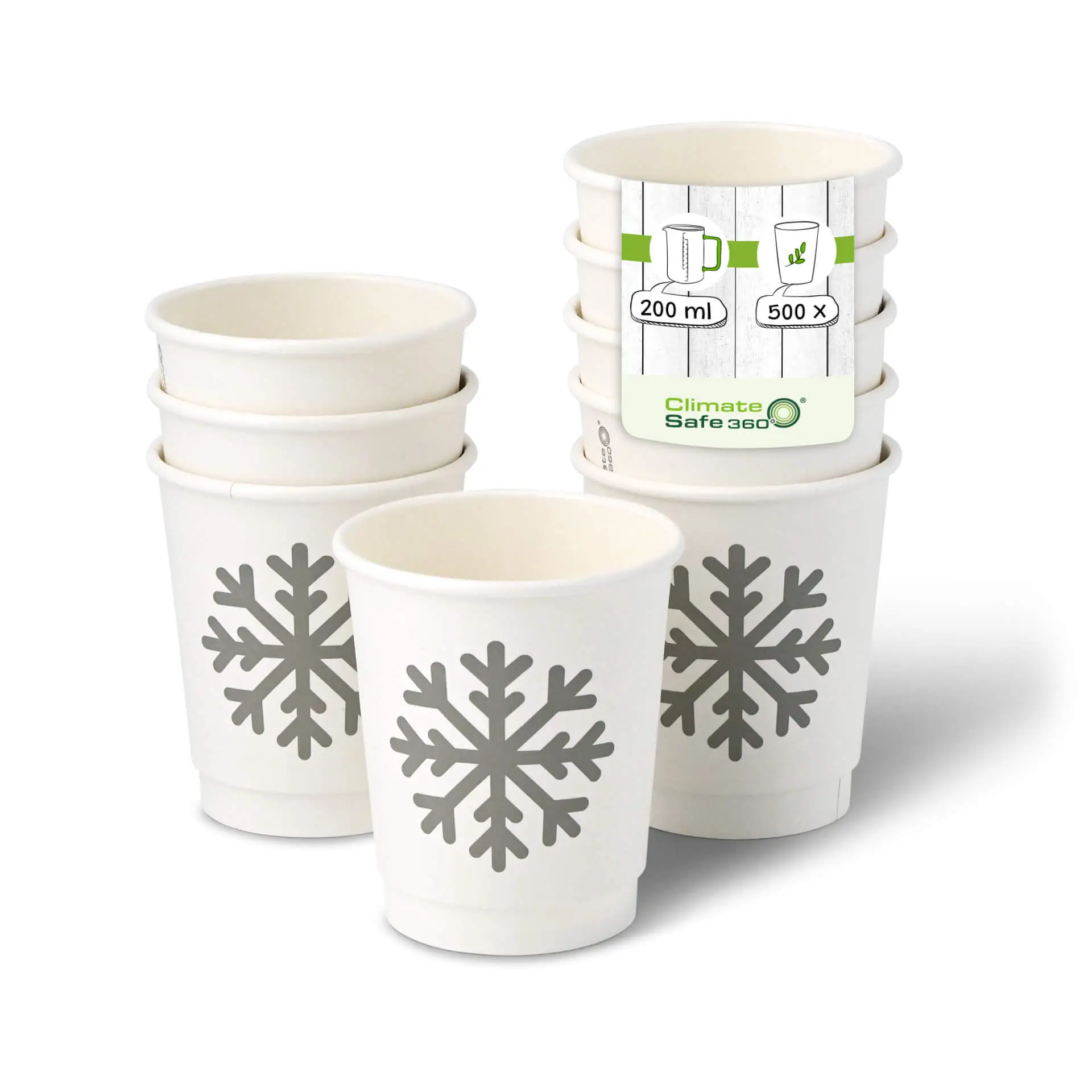 Double-walled paper cup Winter "Snowflake", 200 ml / 8 oz, Ø 80 mm, white