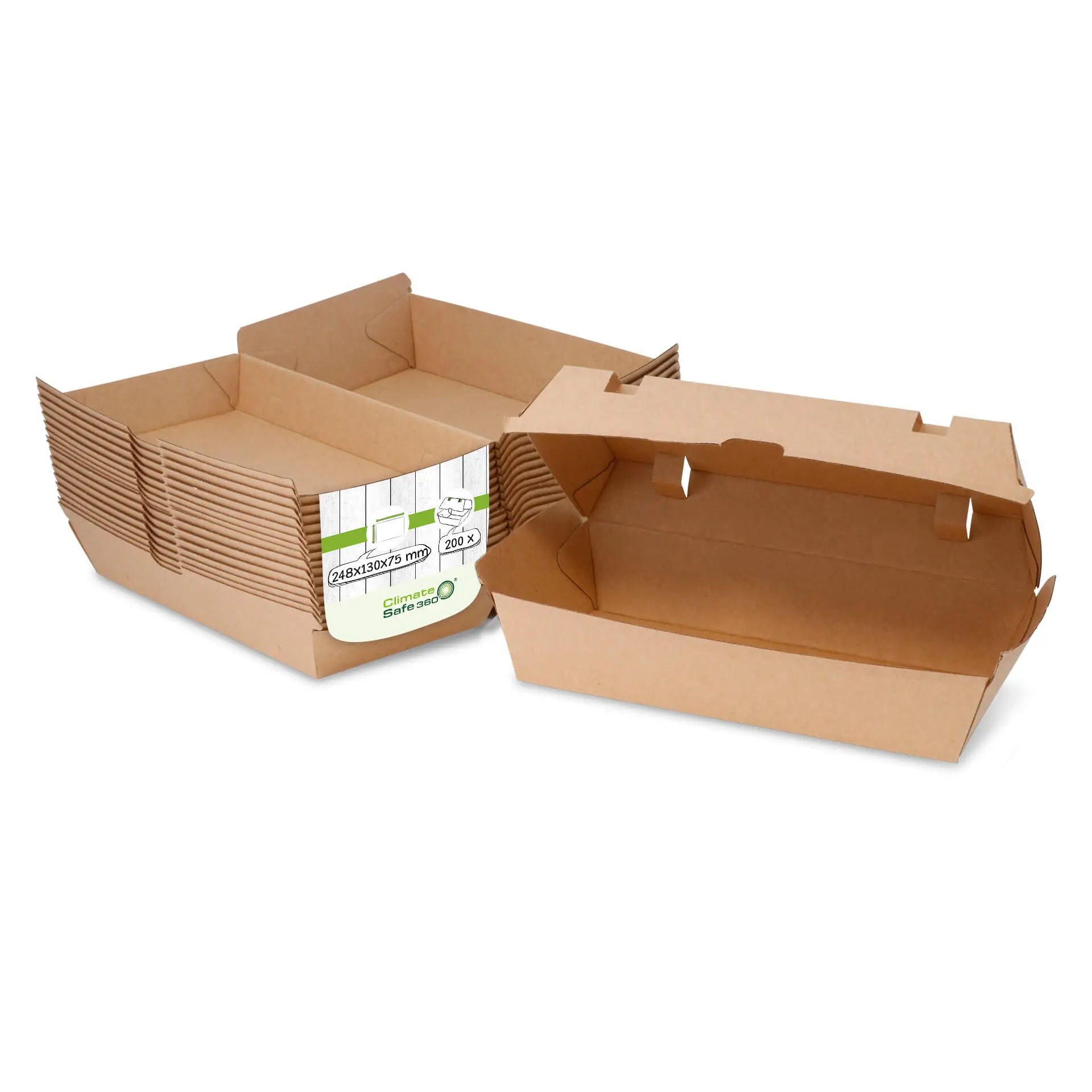 Takeaway-hinged lid boxes 24.8 x 13 x 7.5 cm, kraft board