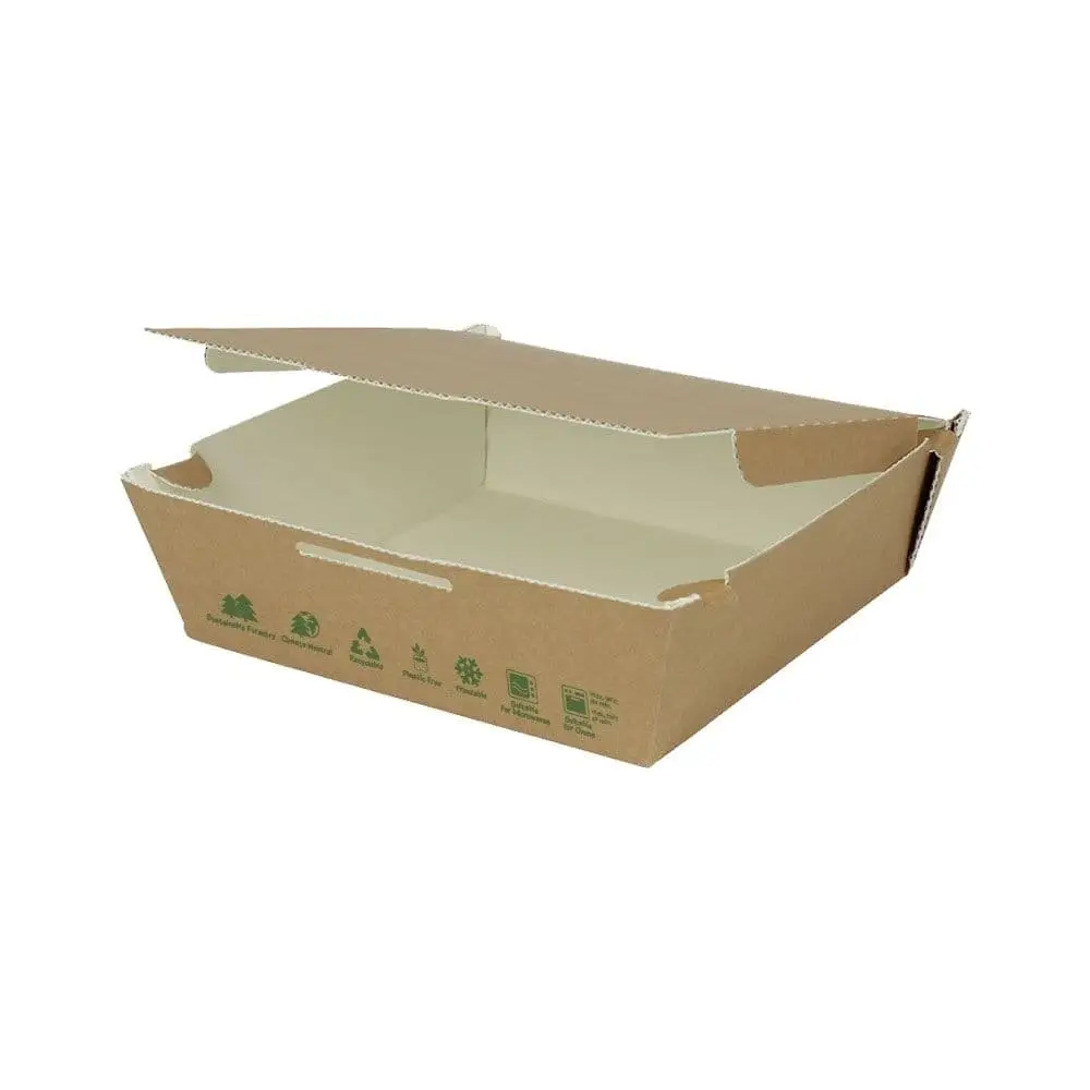 Takeaway-cardboard boxes x1700 ml, heat proof, brown, bio-coated