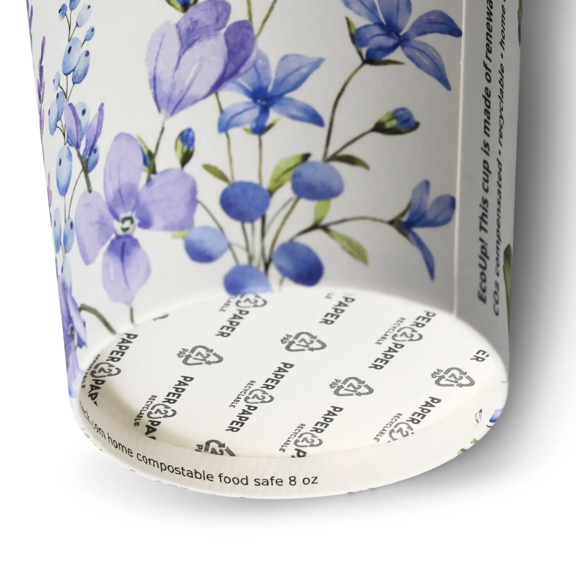 12 oz Paper cups spring 'Violets' single wall, Ø 90 mm, blue