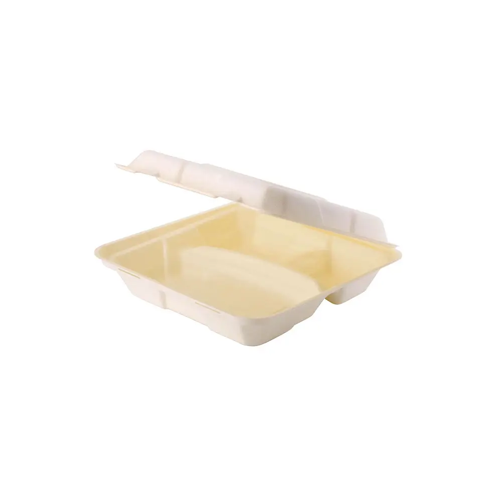 Wood fibre menu containers 21.5 x 21.5 x 6 cm, 3 compartments, square