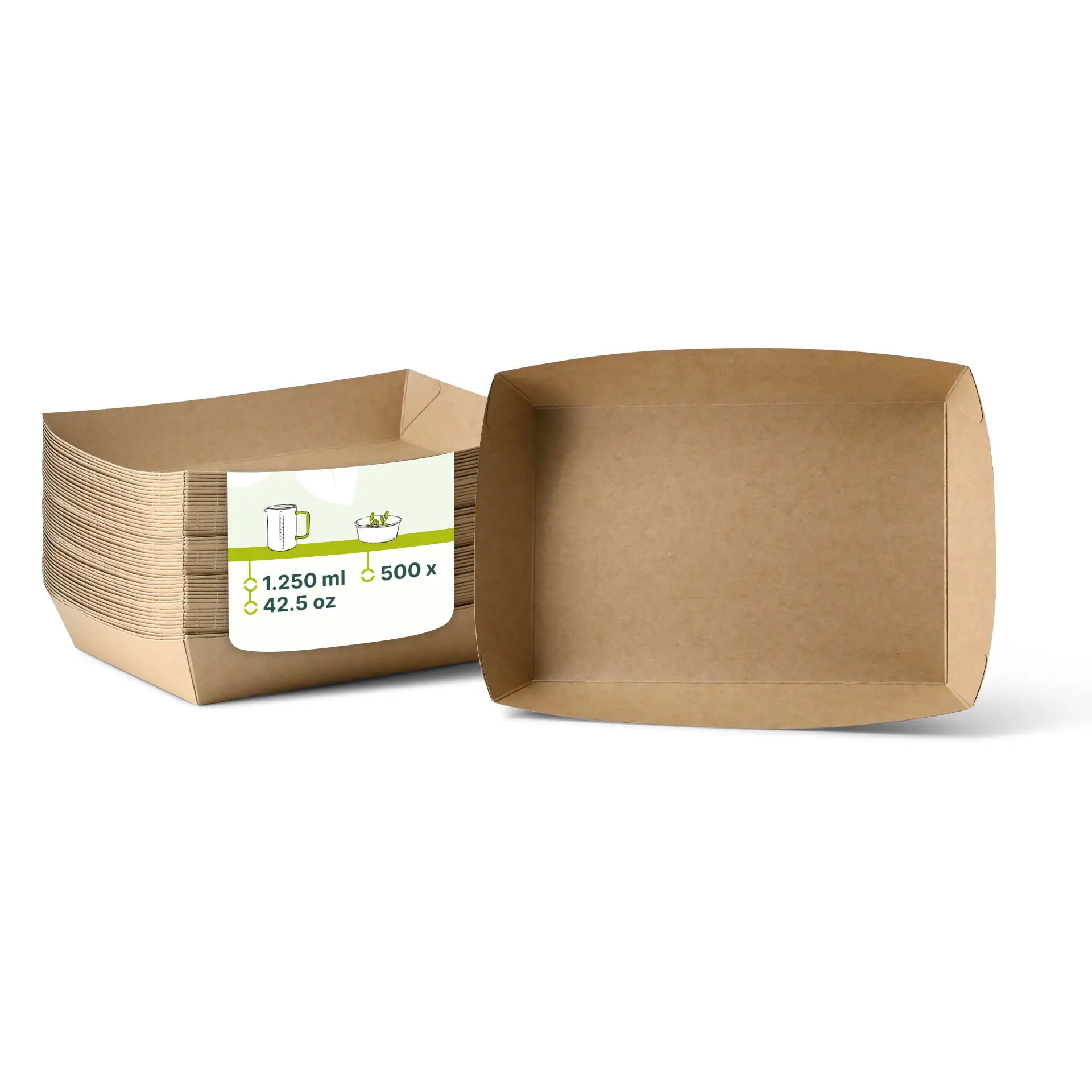 Cardboard-trays 1250 ml, 27 x 20 x 3.5 cm, brown