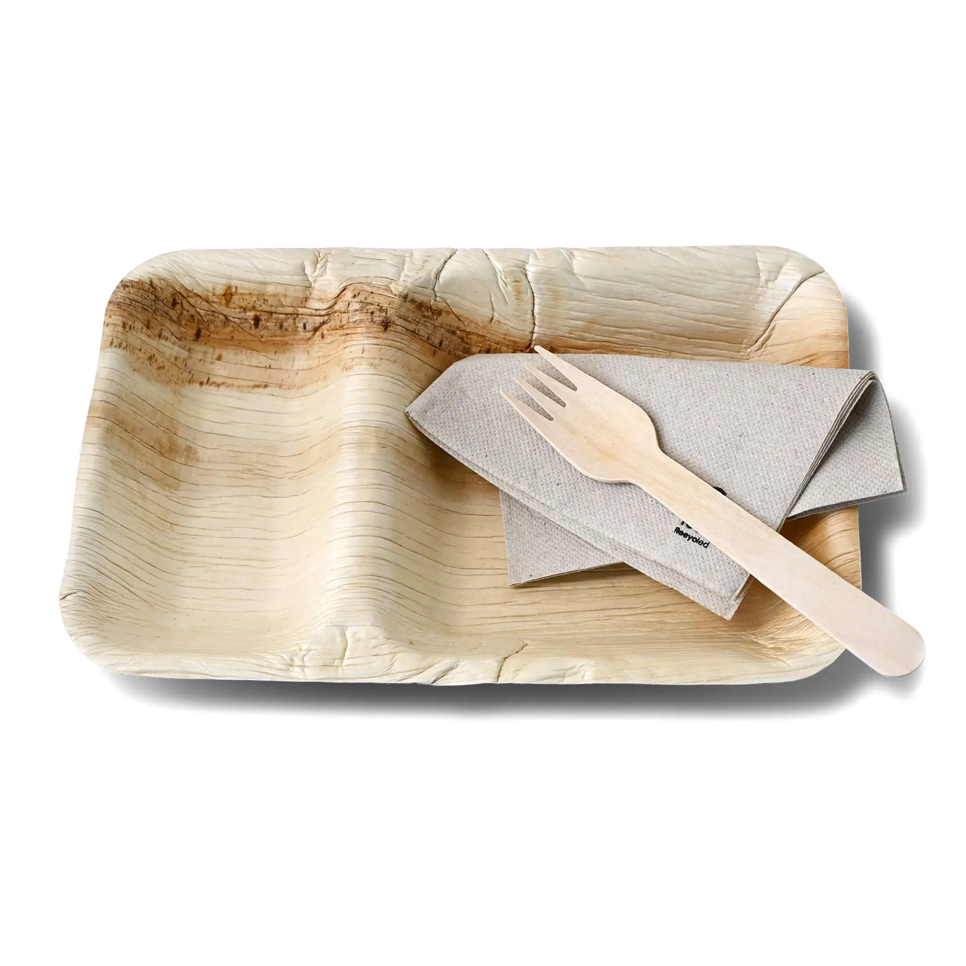 Palm Leaf Dinner Plate "Palmware®" 25 x 15 cm, 2 compartments, rectangular