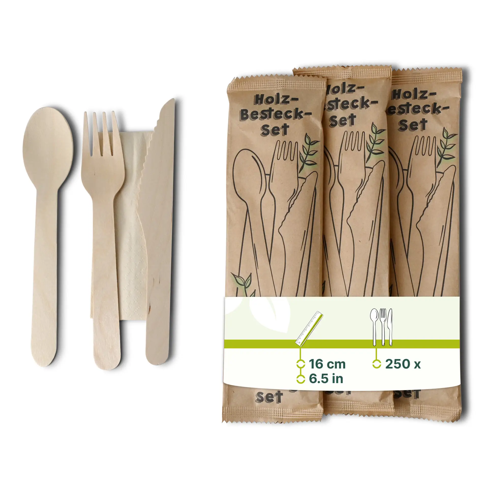 Cutlery Sets Made of Wood – Knife, Fork, Spoon, Napkin