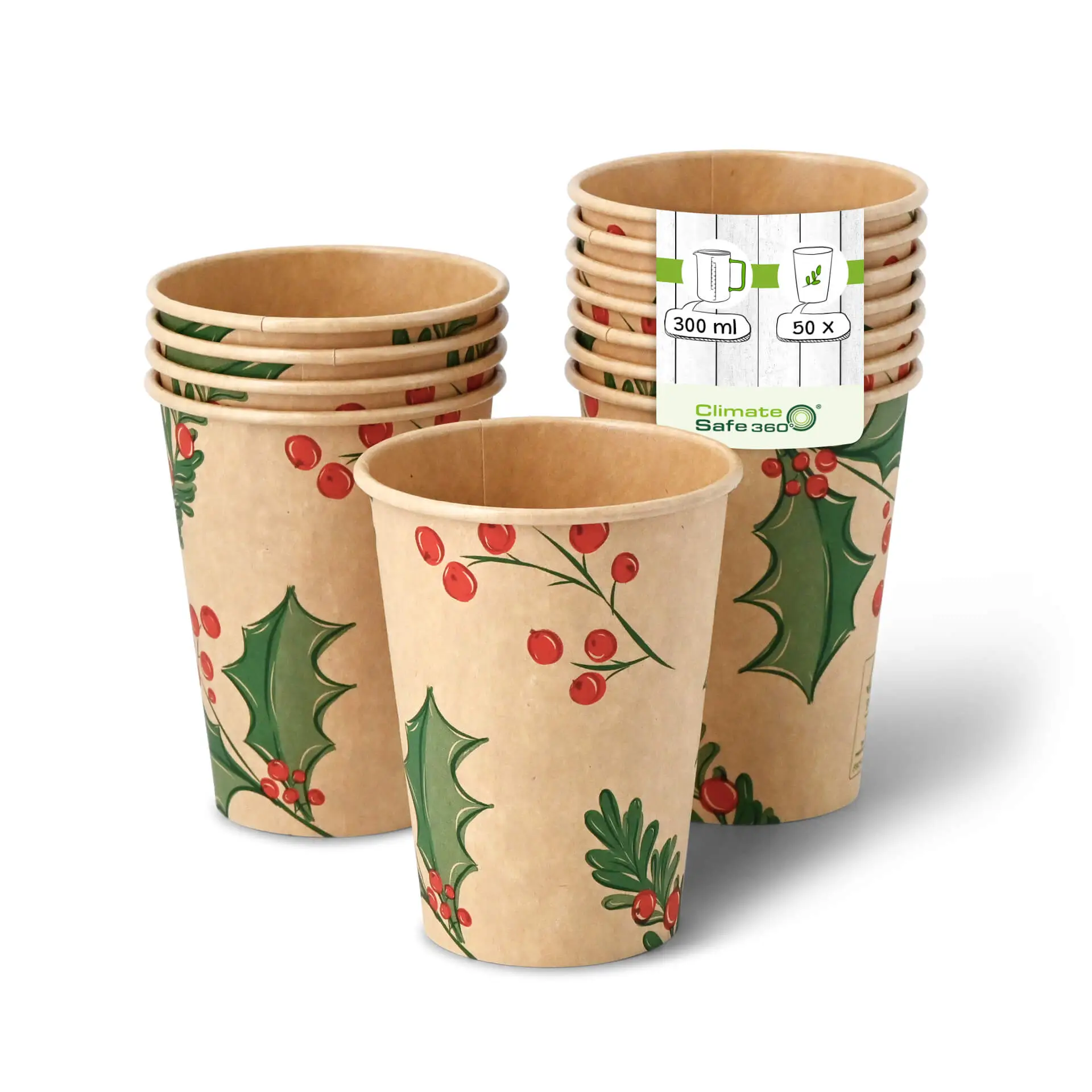 Paper cups Winter "Branches" 300 ml / 12 oz, Ø 90 mm, unbleached