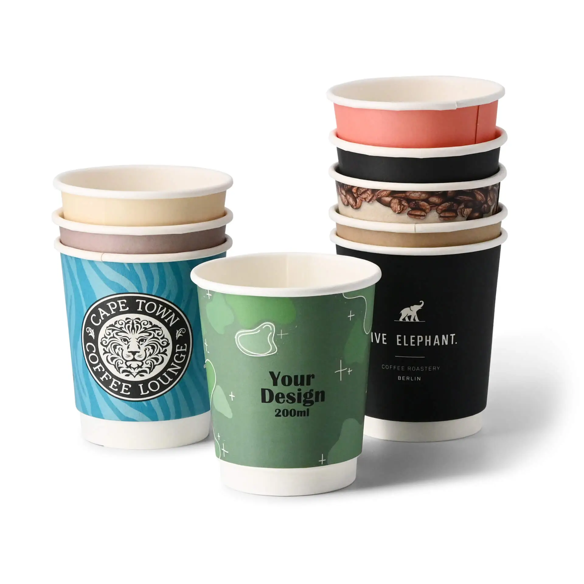 Printed take away coffee cups, double wall 8 oz, matt