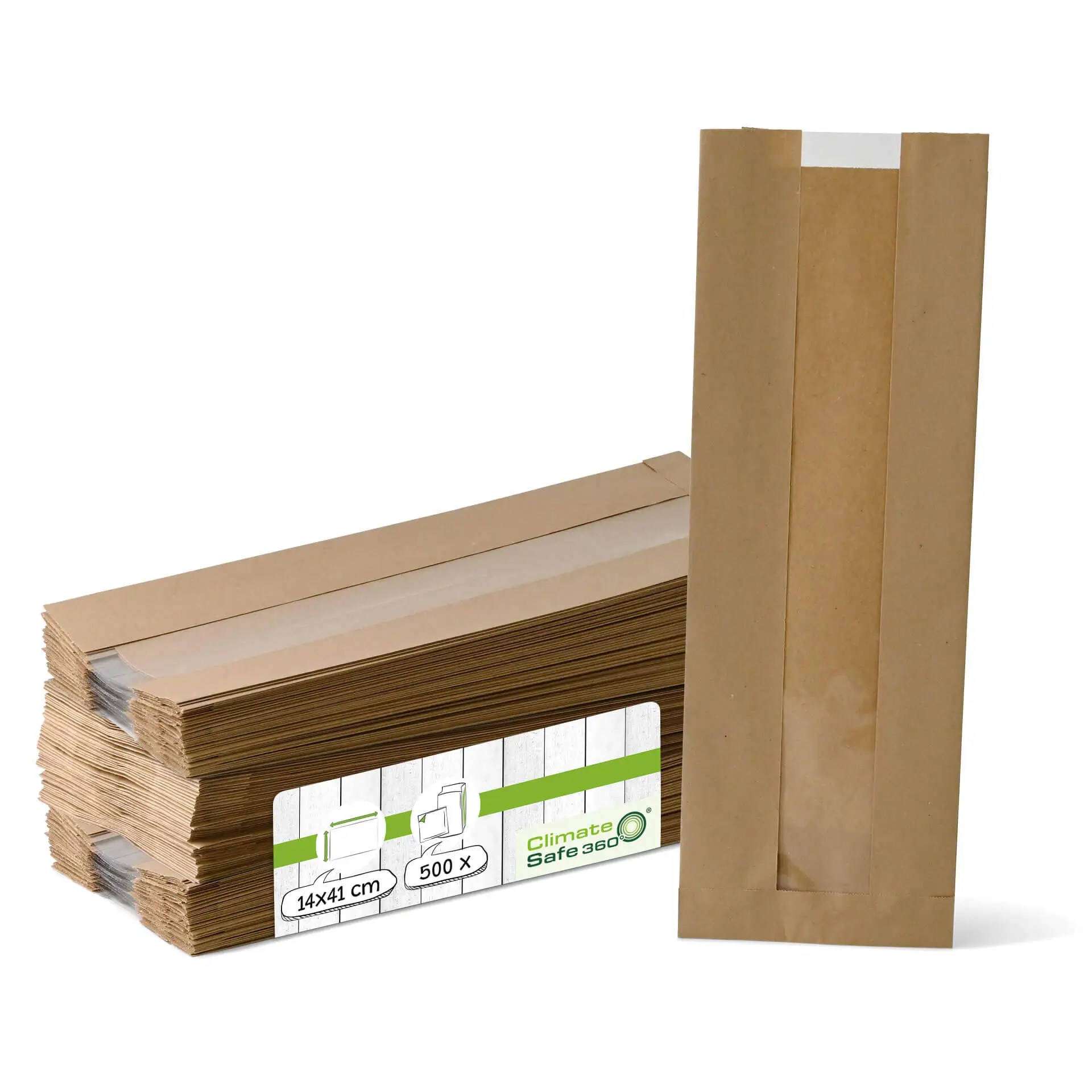 Paper-strip window bags M, 14 + 7 x 41 cm, kraft